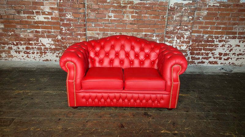 Striking Flame Red Leather 2 Seater Oxford Sofa photo Furniture