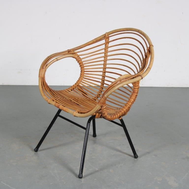 1950s Rare Rattan Easy Chair By Rohé, Netherlands photo vinterior