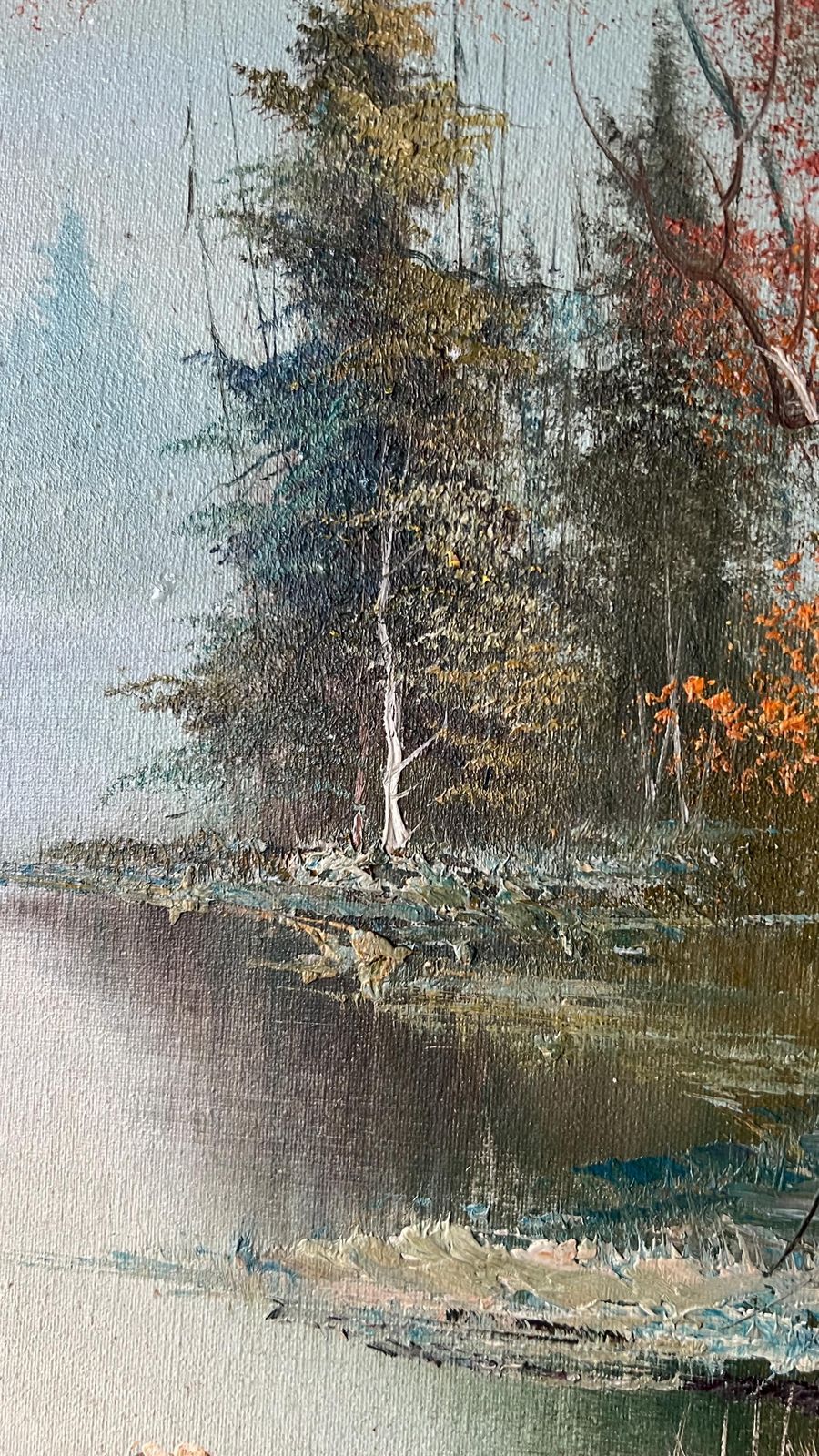 Large Contemporary Oil Painting On Stretched Canvas – Tranquil Lake Landscape photo vinterior