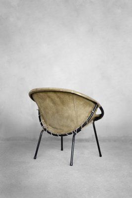 photo for sale Mid Century Modern German Earthy Green Suede Circle Balloon Chair By Lusch Erzeugnis For Lusch & Co., 1960s