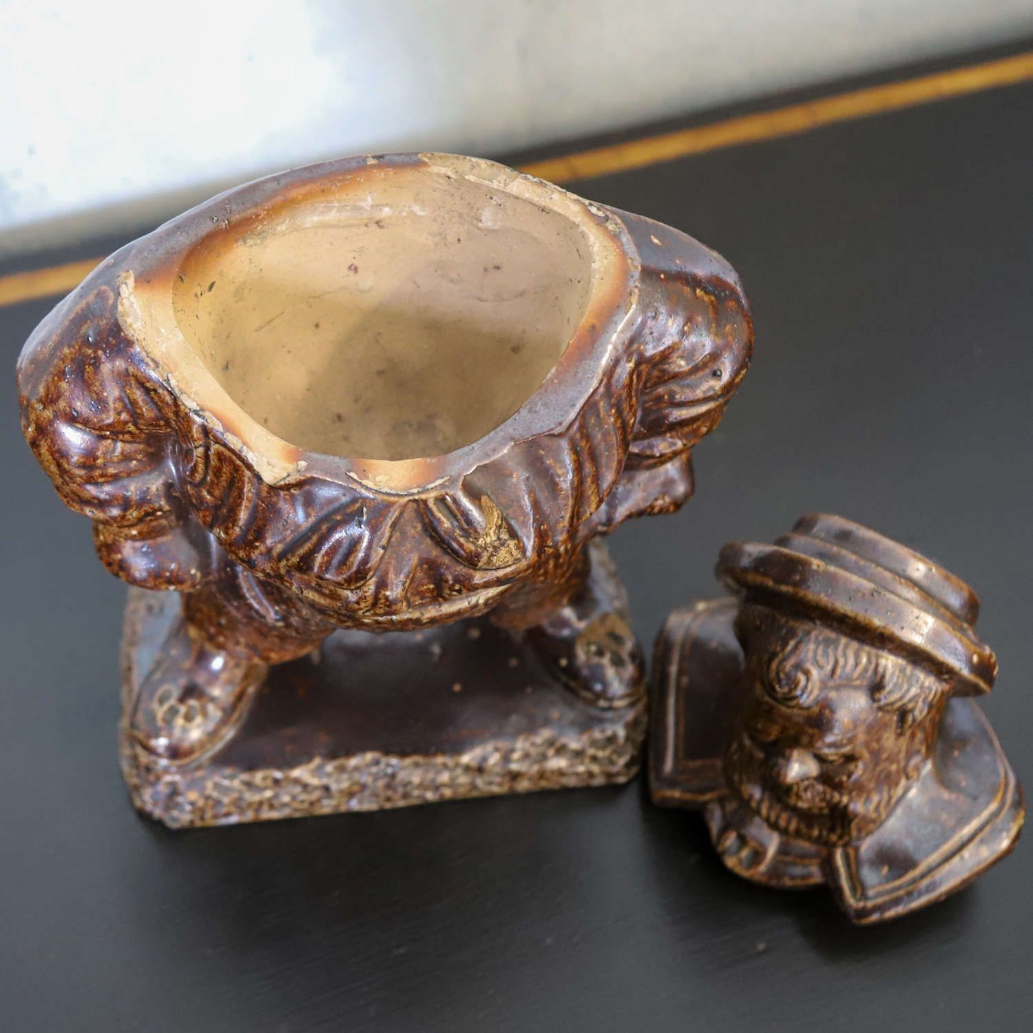 photo furniture Lambeth Salt Glaze Tobacco Jar C. 1840   Rare English Folk Art Find