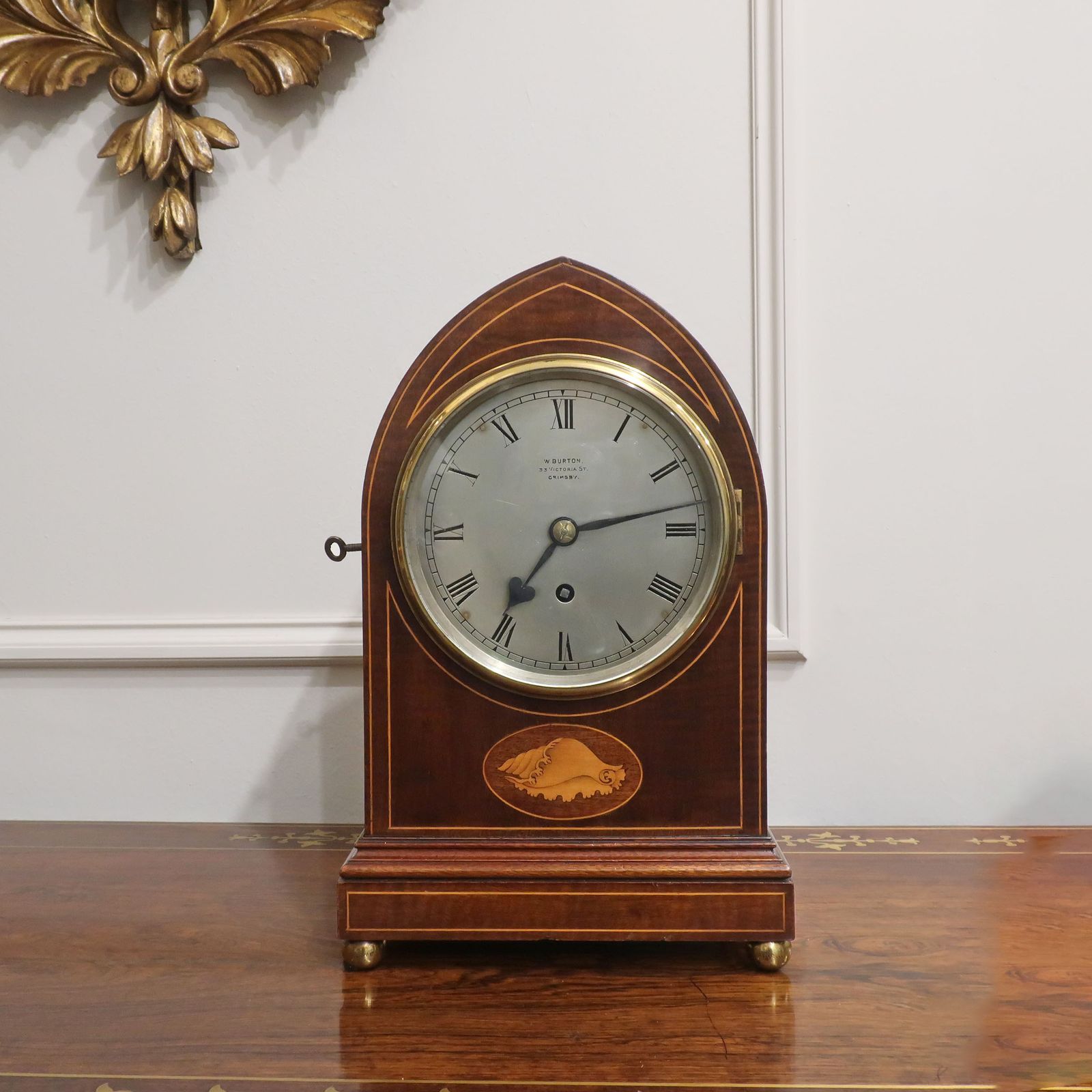 Edwardian Mahogany Single Fusee Timepiece Mantel Clock By W. Burton photo furniture