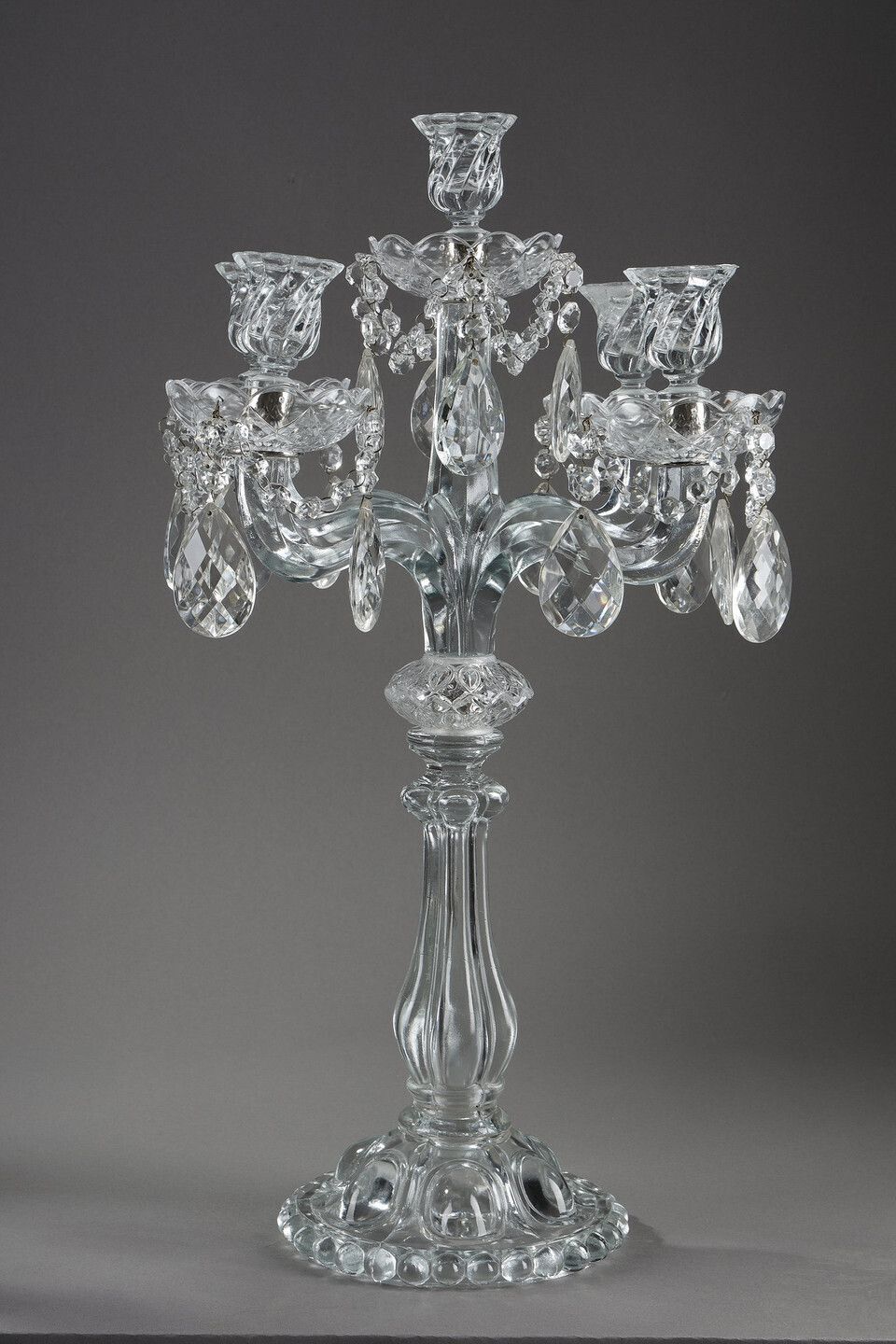 Pair Of Glass Candelabras With Crystal Pendants photo furniture