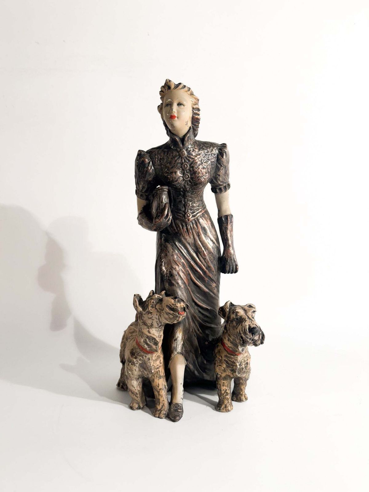 Ceramic Sculpture Of Lady With Fox Terrier By Ceramiche Mollica 1940s