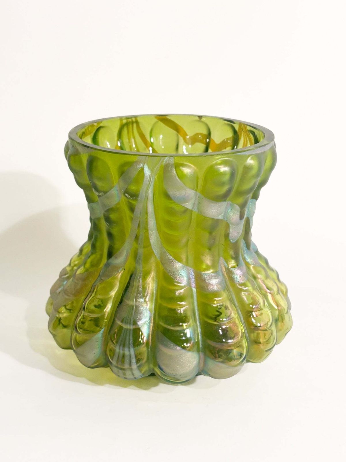 Loetz Green And Iridescent Silver Glass Vase 1950s