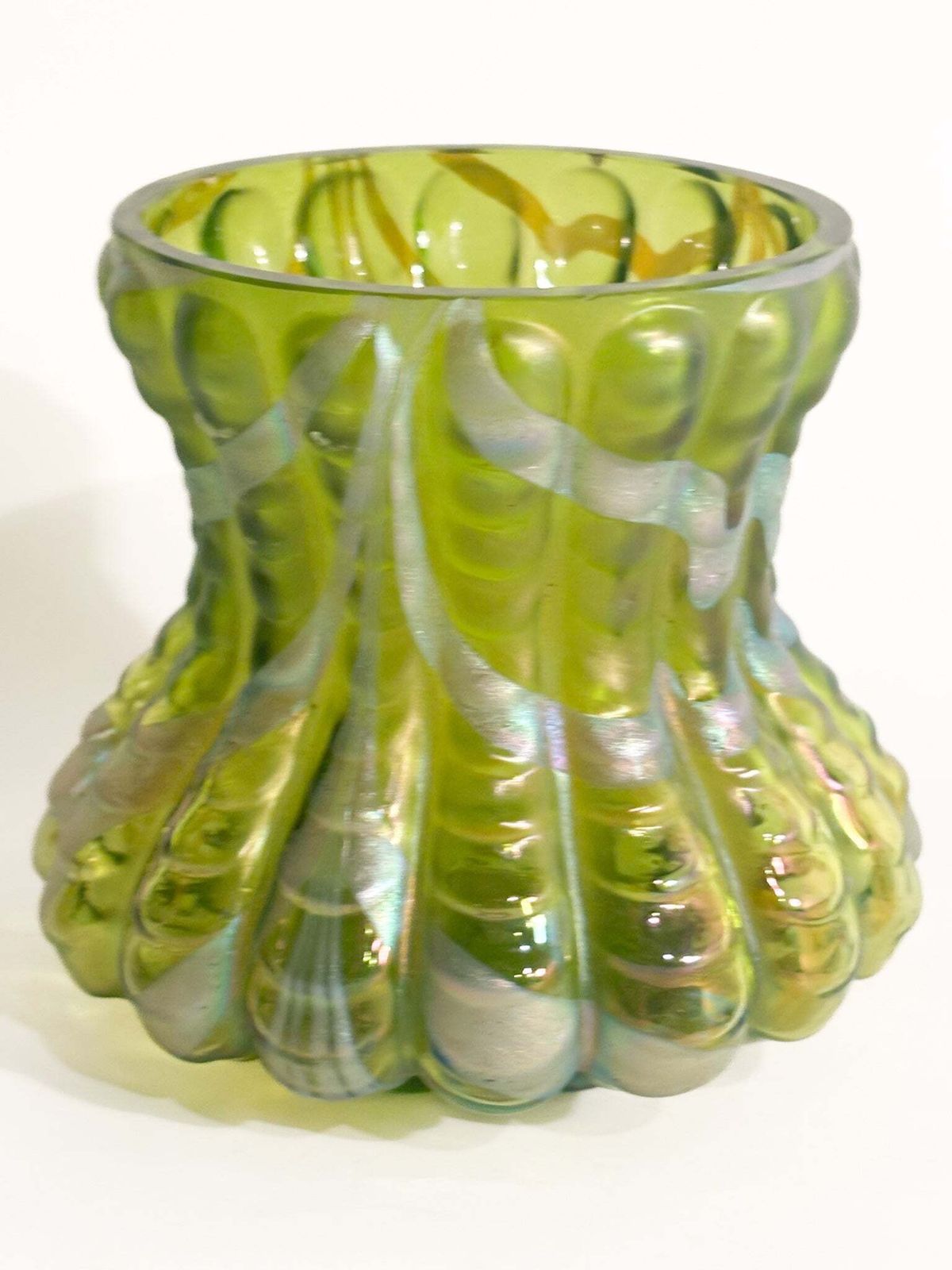 Loetz Green And Iridescent Silver Glass Vase 1950s photo for sale