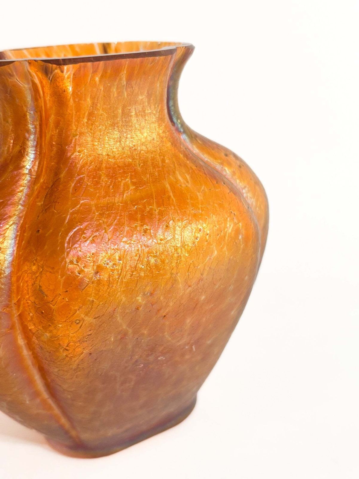Loetz Glass Vase Pink And Orange Iridescent 1950s photo 203.0