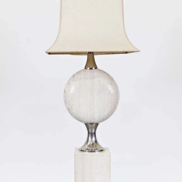 1970s Very Large Rare Maison Barbier Large Travertine Floor Lamp photo for sale