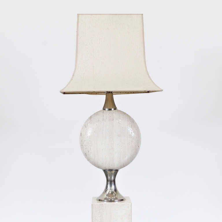 1970s Very Large Rare Maison Barbier Large Travertine Floor Lamp photo 3121.0