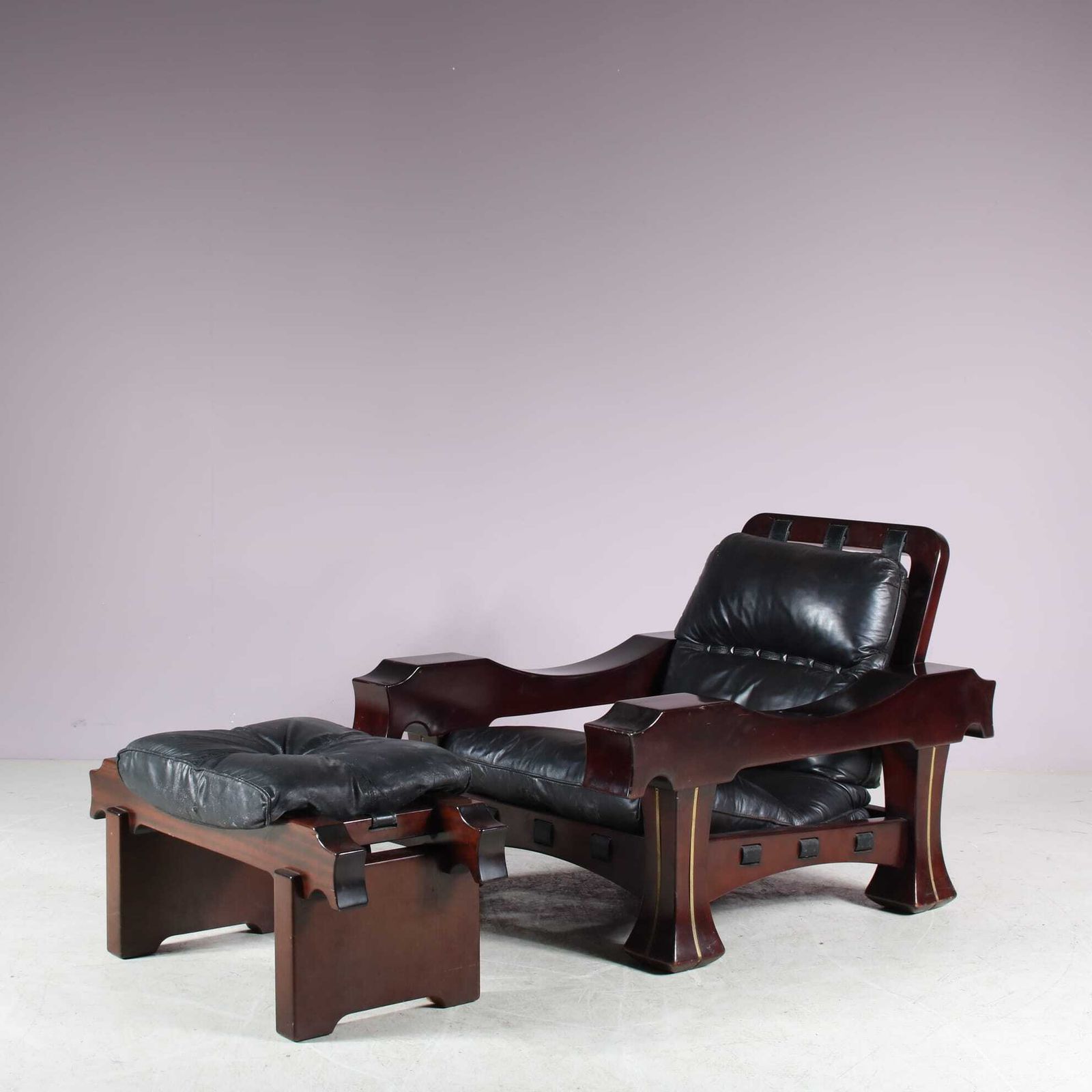 Italian Lounge Chair With Foot Stool By Luciano Frigerio, 1970