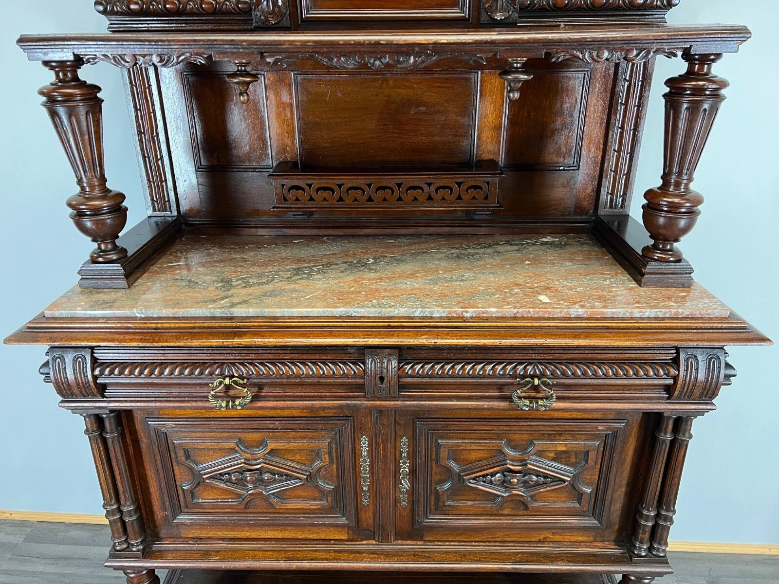 Sideboard Antique French Walnut Marble Cabinet Cupboard Display Lot 3576 photo 699.0