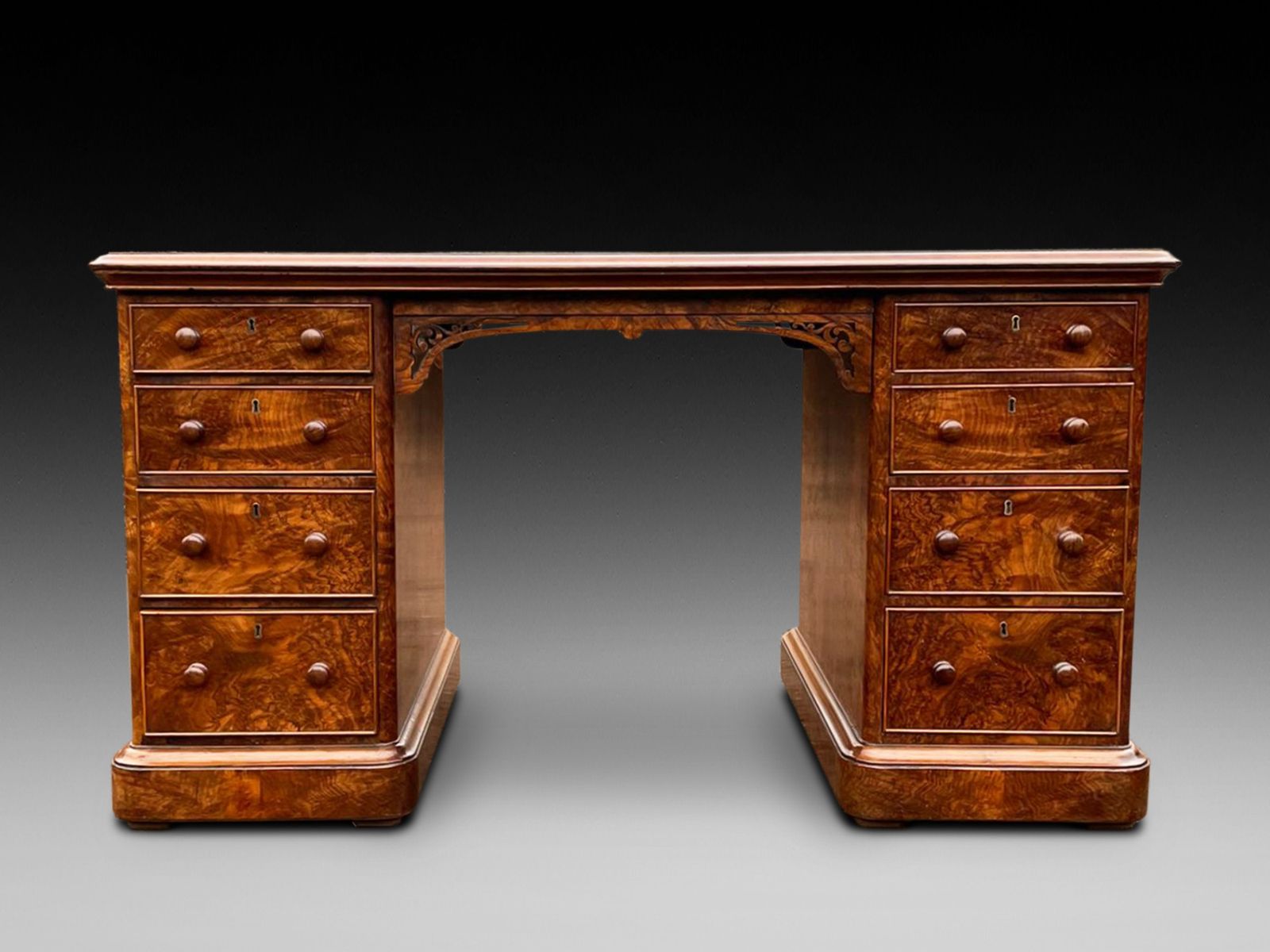 19th Century Figured Walnut Pedestal Desk photo 5000.0