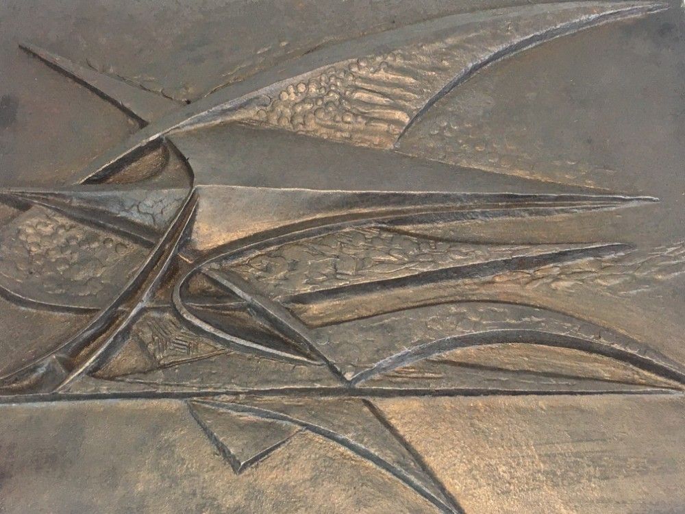 Modernist Cast Iron Fireback. Signed G Lecoff?. French. Circa 1950 photo vinterior