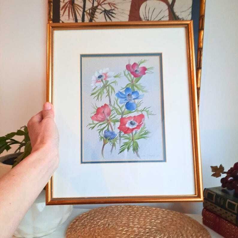 Original Botanical Watercolor By Joane Osborne 1994 Golden Framed Original Framed Art photo Art