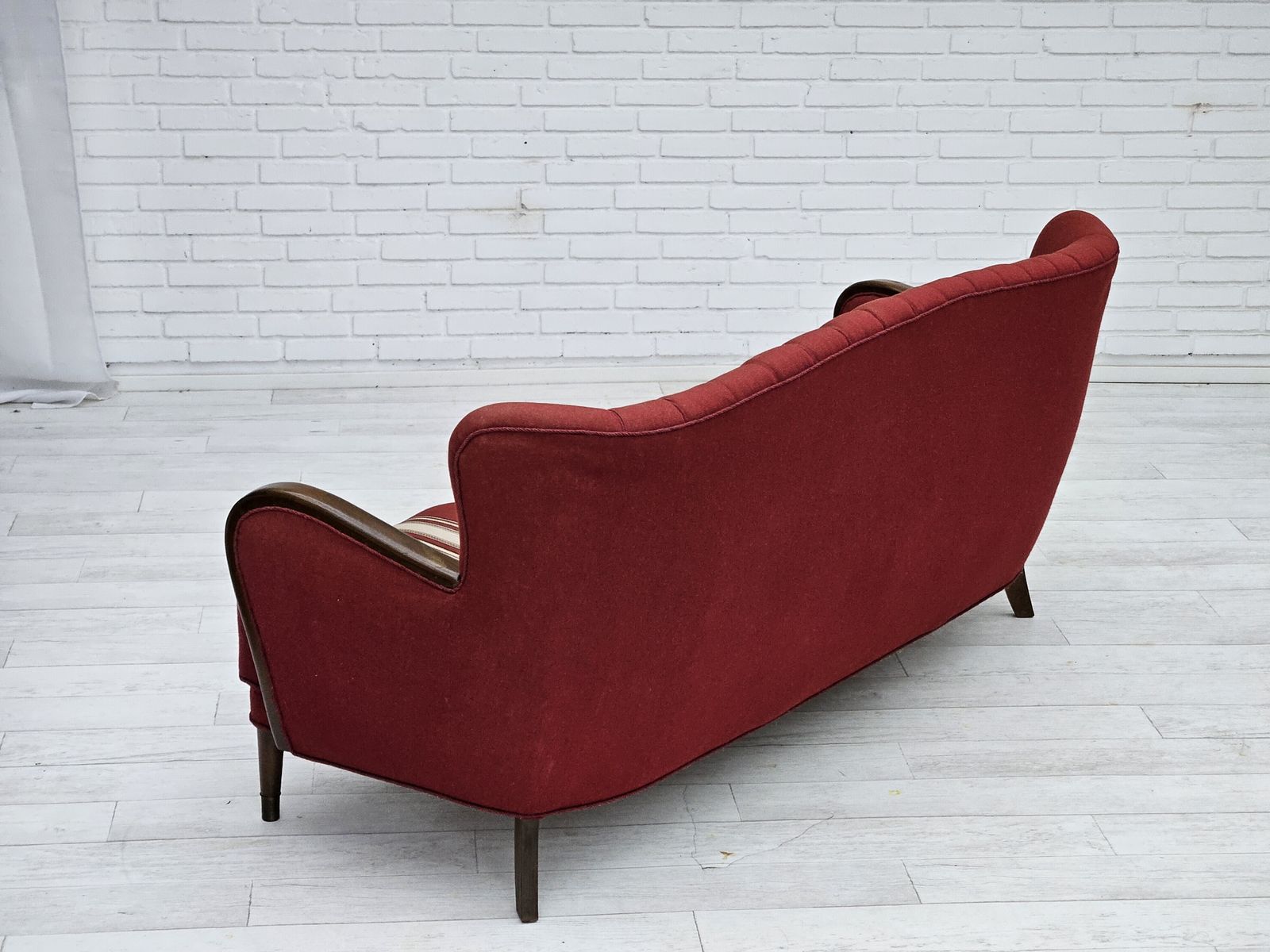 1960s, Danish 3 Seater Sofa By Alfred Christensen, Red Furniture Wool, Original Condition. photo Furniture