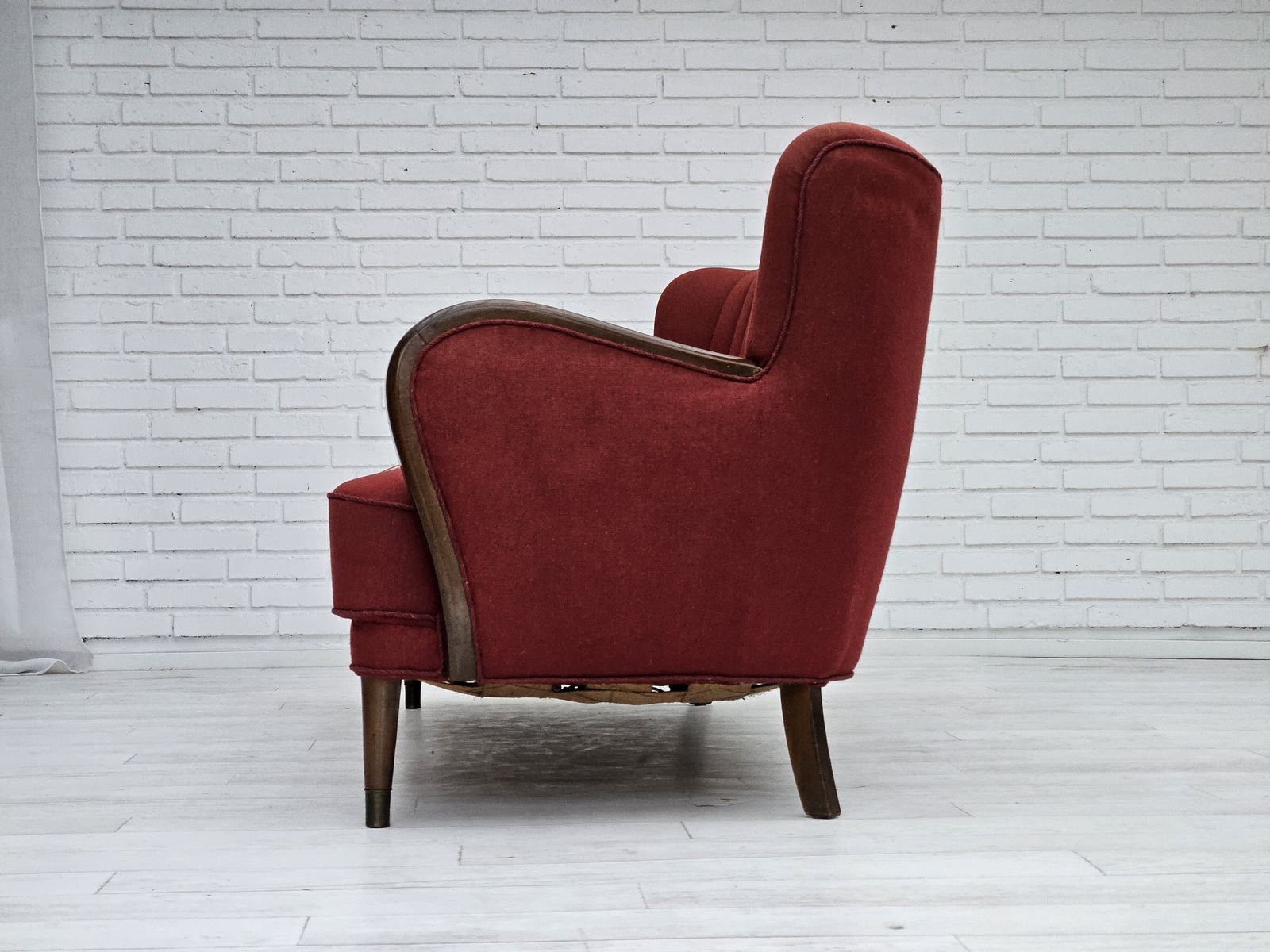 1960s, Danish 3 Seater Sofa By Alfred Christensen, Red Furniture Wool, Original Condition. photo vintage