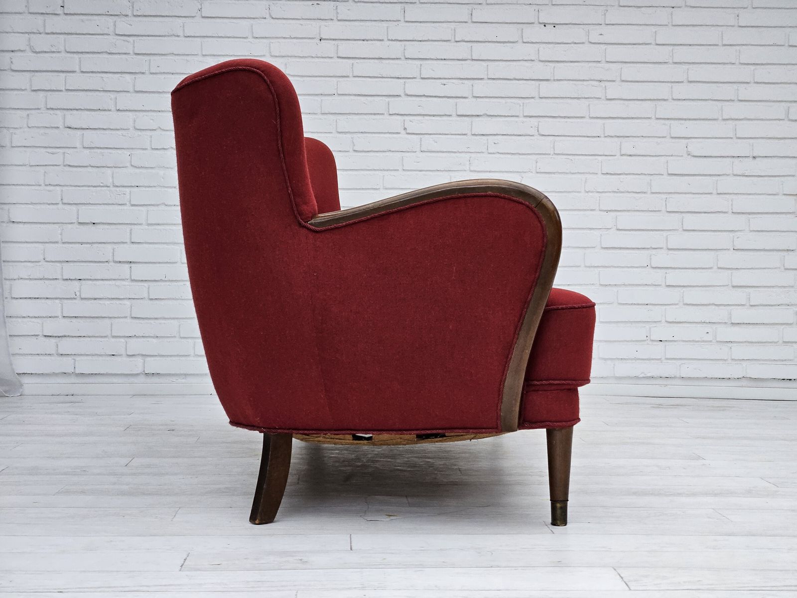 photo buy 1960s, Danish 3 Seater Sofa By Alfred Christensen, Red Furniture Wool, Original Condition.