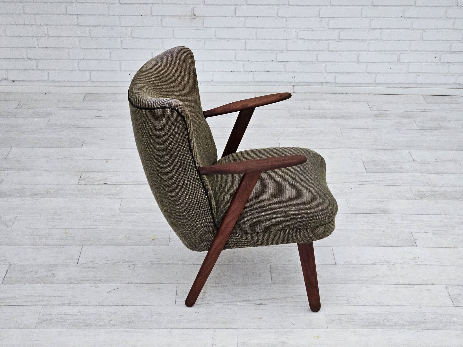 photo furniture 1960s, Danish Design By Erhardsen & Andersen, Armchair, Original Condition,Furniture Wool, Teak Wood.
