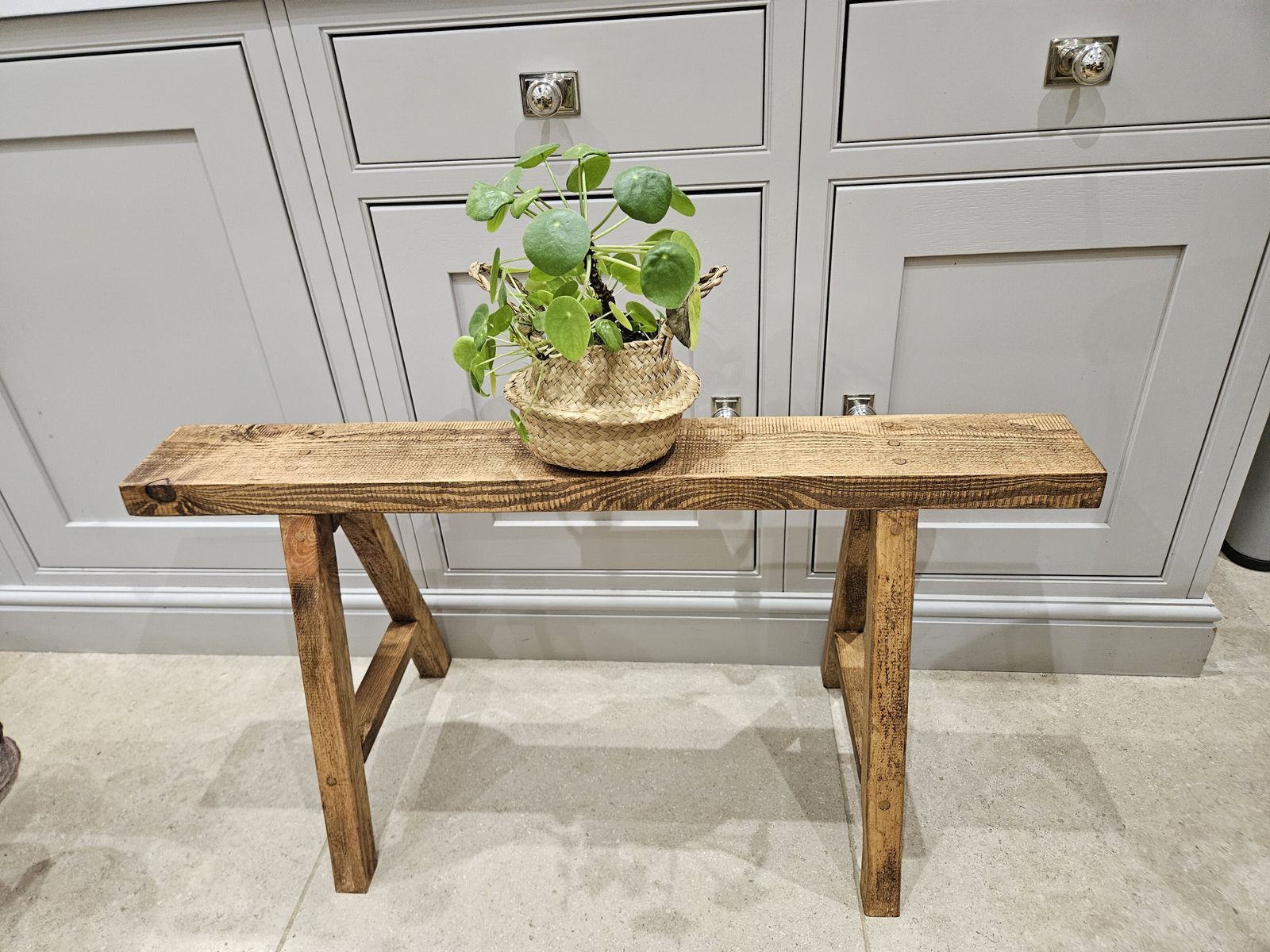 Handcrafted Rustic Trestle Bench photo for sale