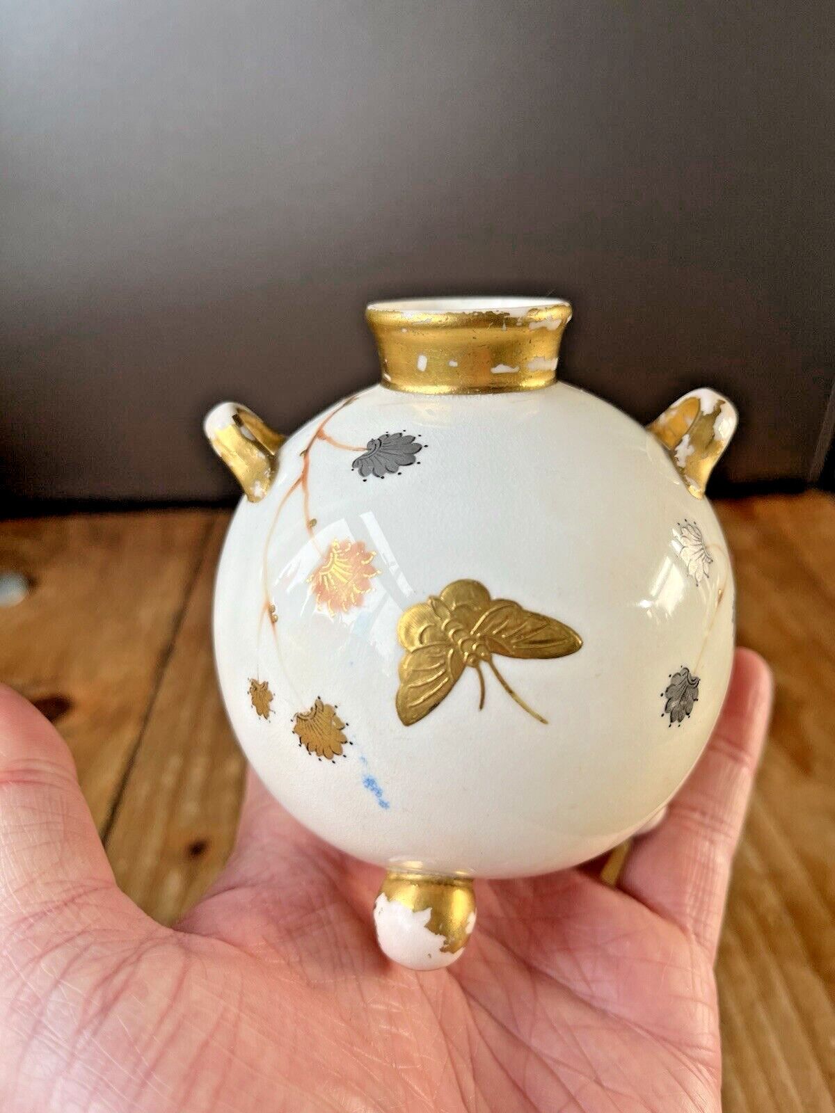 Antique 1875 Royal Worcester Aesthetic Movement Heron Butterfly Bulbous Bud Vase photo buy