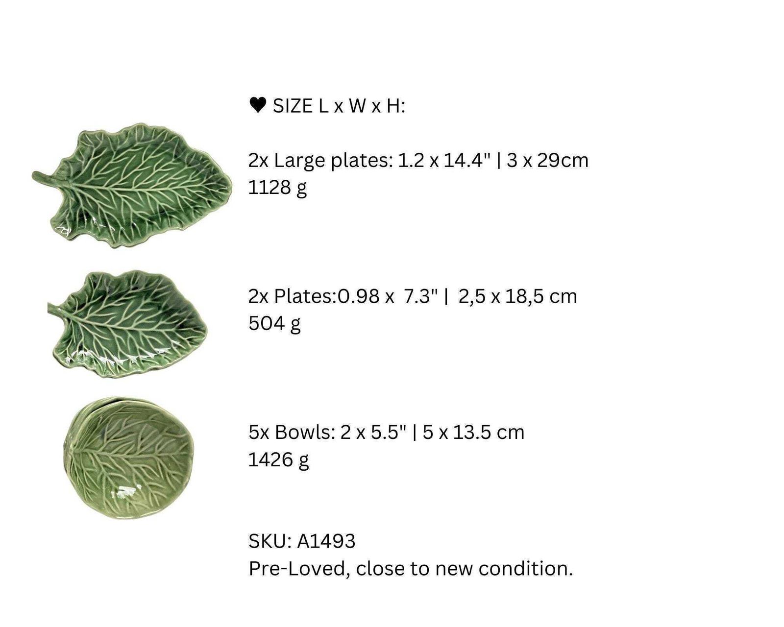 Majolica Groen Geglazuurde Borden | Vintage Aardewerken Koolbladborden | 9 Stuks photo furniture