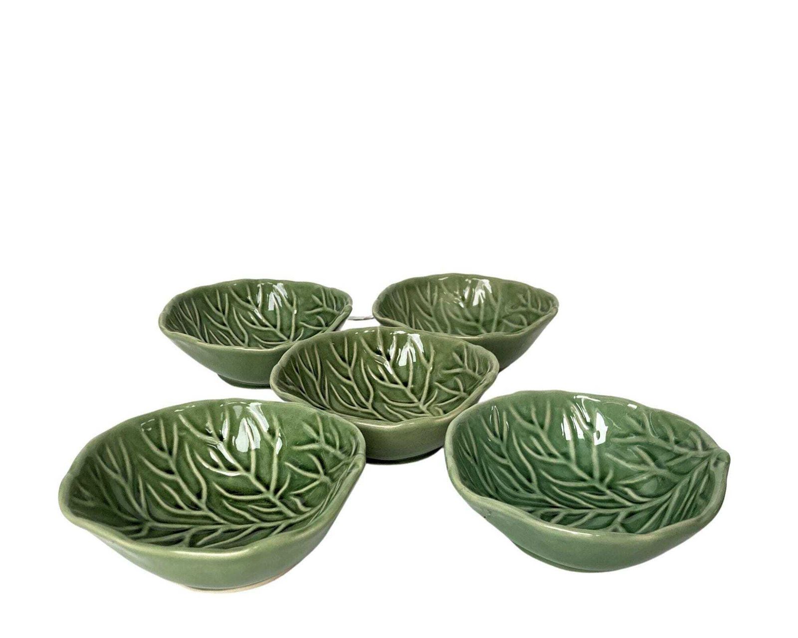 Majolica Groen Geglazuurde Borden | Vintage Aardewerken Koolbladborden | 9 Stuks photo buy