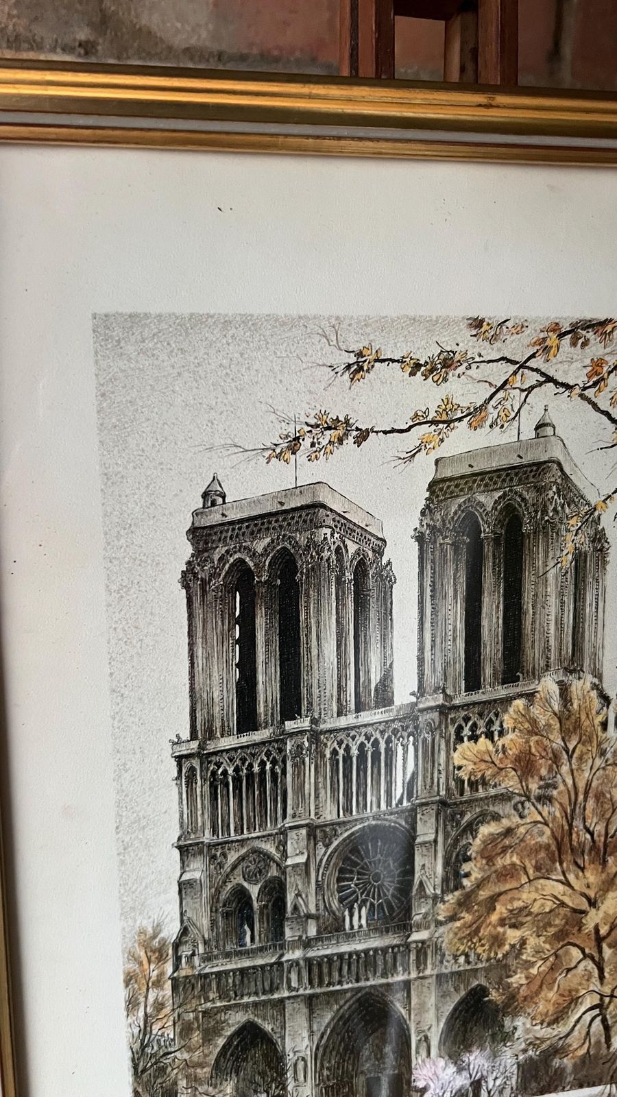 Mid Century Framed Print Of Notre Dame – Parisian Street Scene photo Art