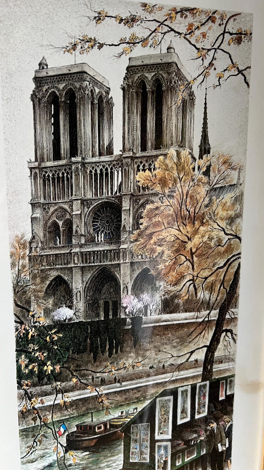 Mid Century Framed Print Of Notre Dame – Parisian Street Scene photo 79.0
