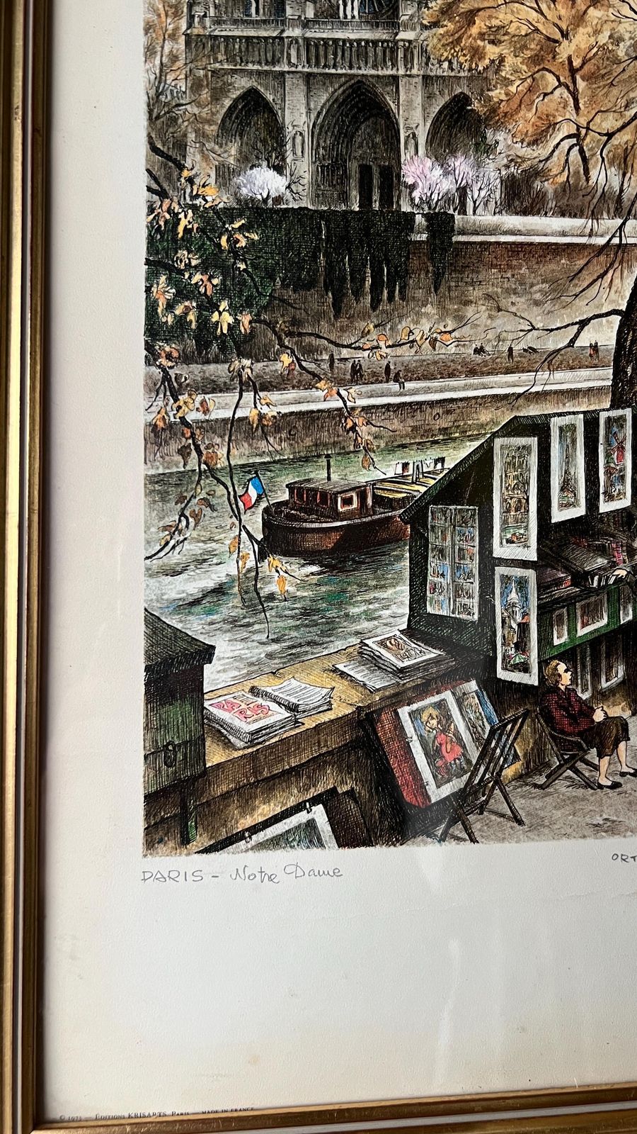 Mid Century Framed Print Of Notre Dame – Parisian Street Scene photo vinterior
