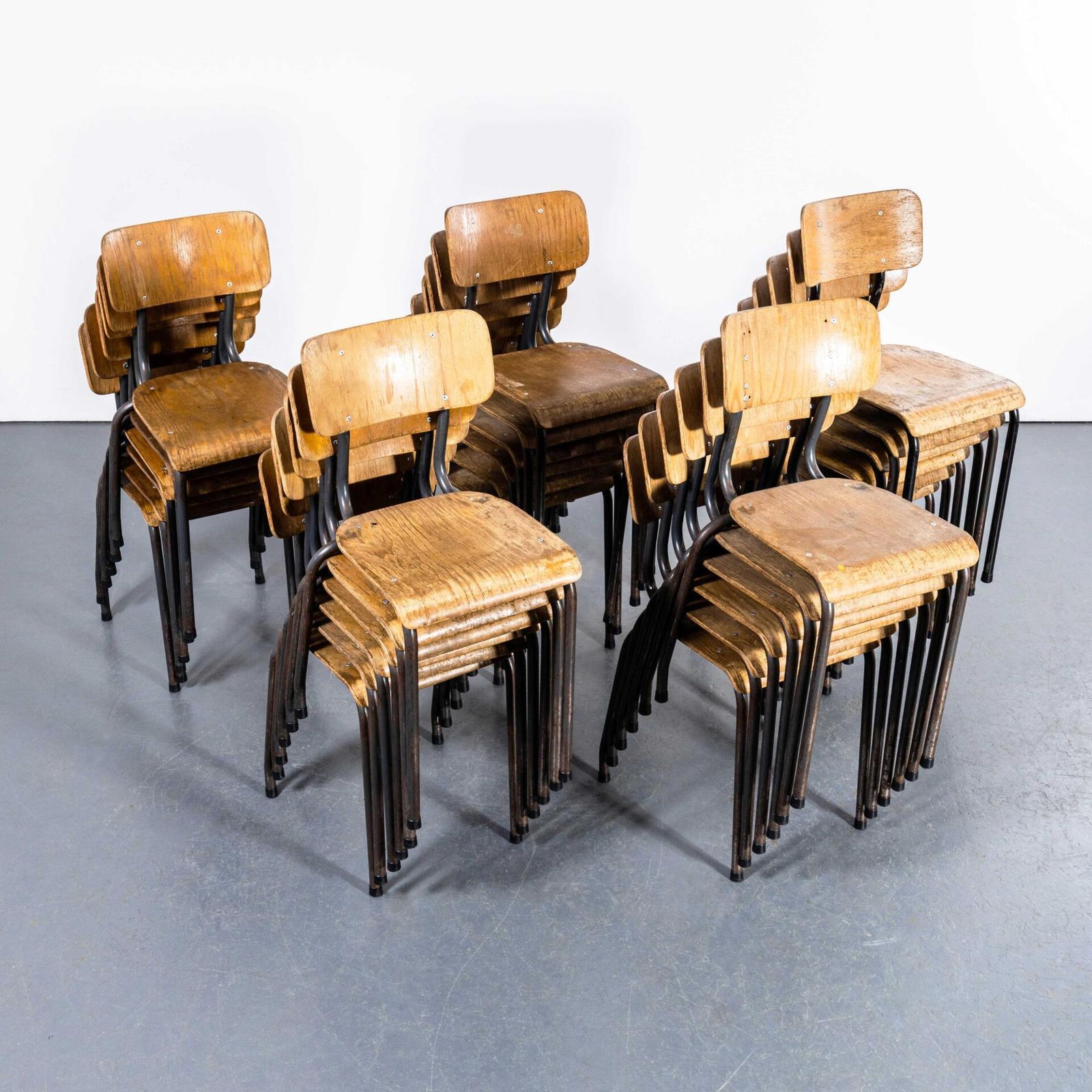 1960’s Original Battle Grey French Stacking University Dining Chairs – Good Quantity photo Furniture