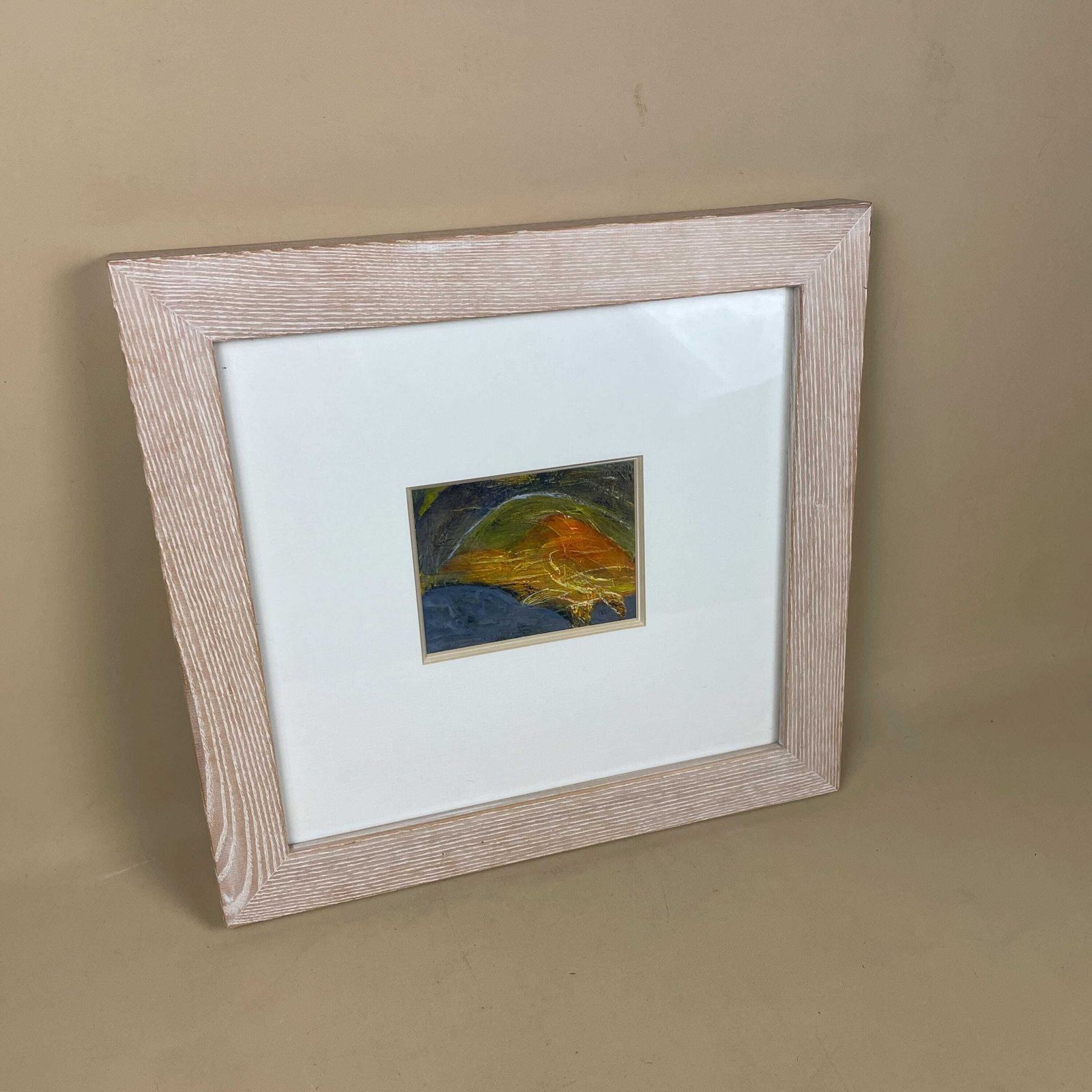Joanna Day Artwork Original Art Acrylic Hand Painted Abstract Wooden Frame Warm Green Blue Yellow Orange 36cm X 34cm Small Focal photo Art