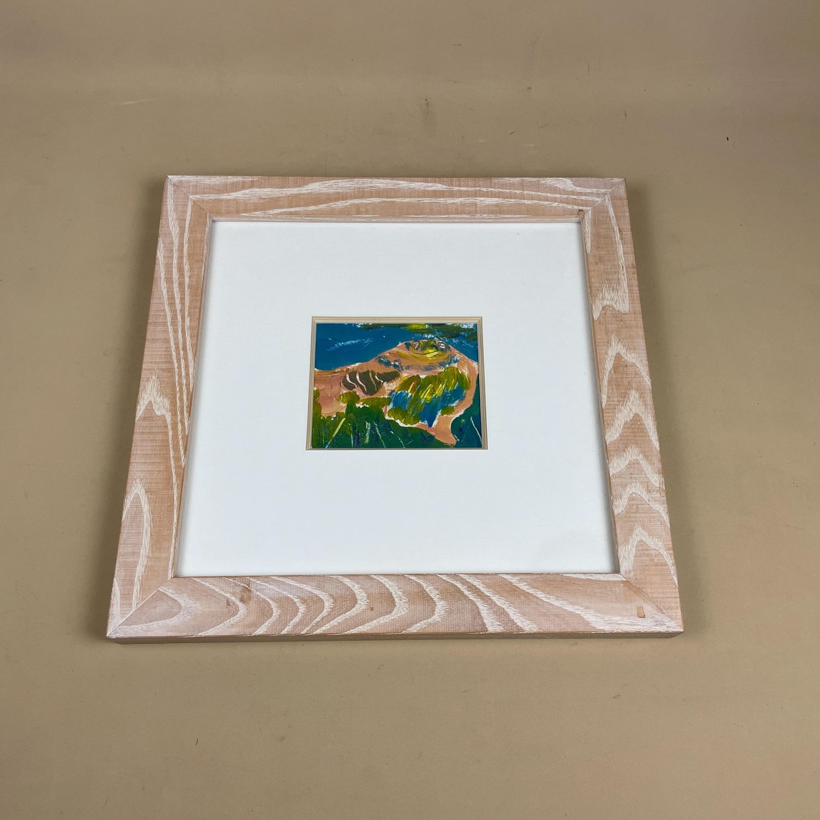 Joanna Day Artwork Original Art Acrylic Hand Painted Abstract Pale Wooden Frame Warm Pink Green Blue 38cm X 34.8cm Small Focal photo furniture