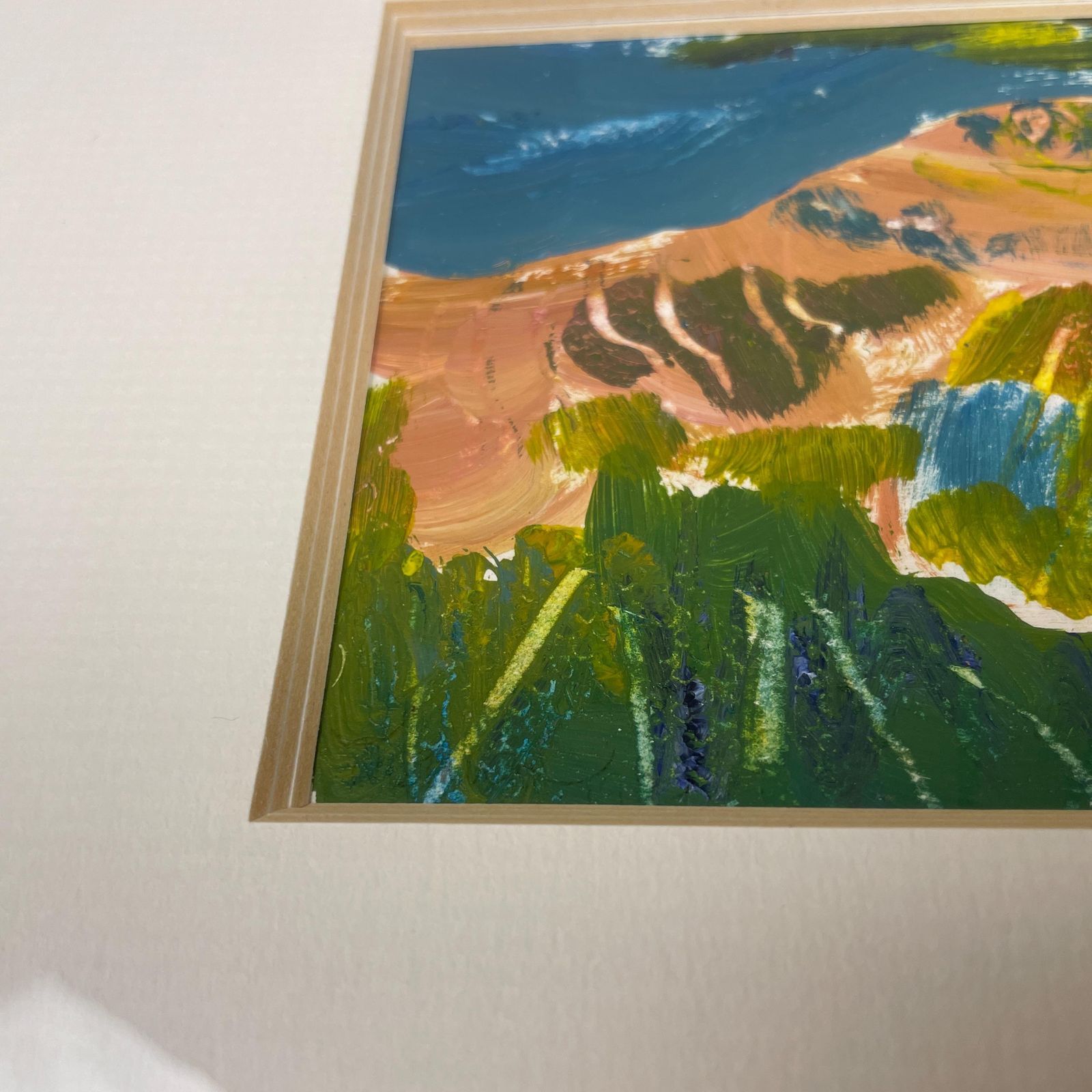 Joanna Day Artwork Original Art Acrylic Hand Painted Abstract Pale Wooden Frame Warm Pink Green Blue 38cm X 34.8cm Small Focal photo 120.0