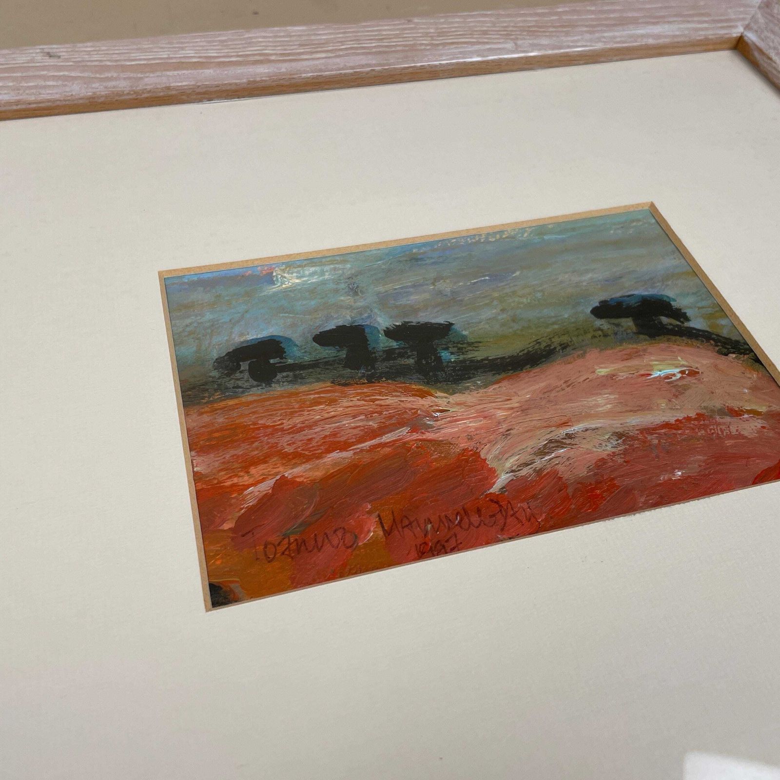 Joanna Day Artwork Original Art Acrylic Painted 1997 Country Countryside Warm Colours Red Orange Wooden Frame Focal photo furniture
