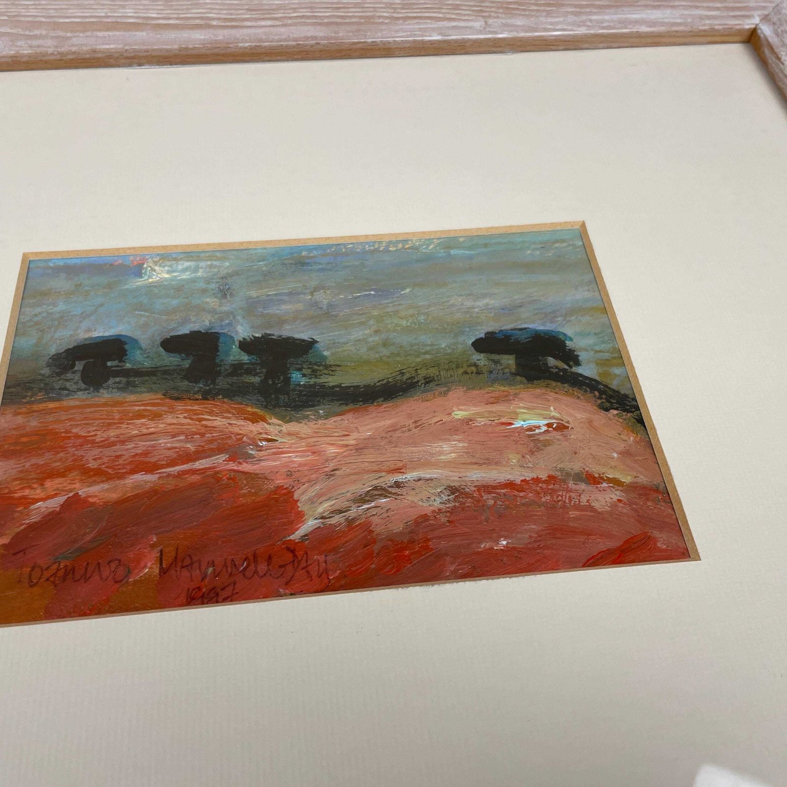 Joanna Day Artwork Original Art Acrylic Painted 1997 Country Countryside Warm Colours Red Orange Wooden Frame Focal photo vinterior
