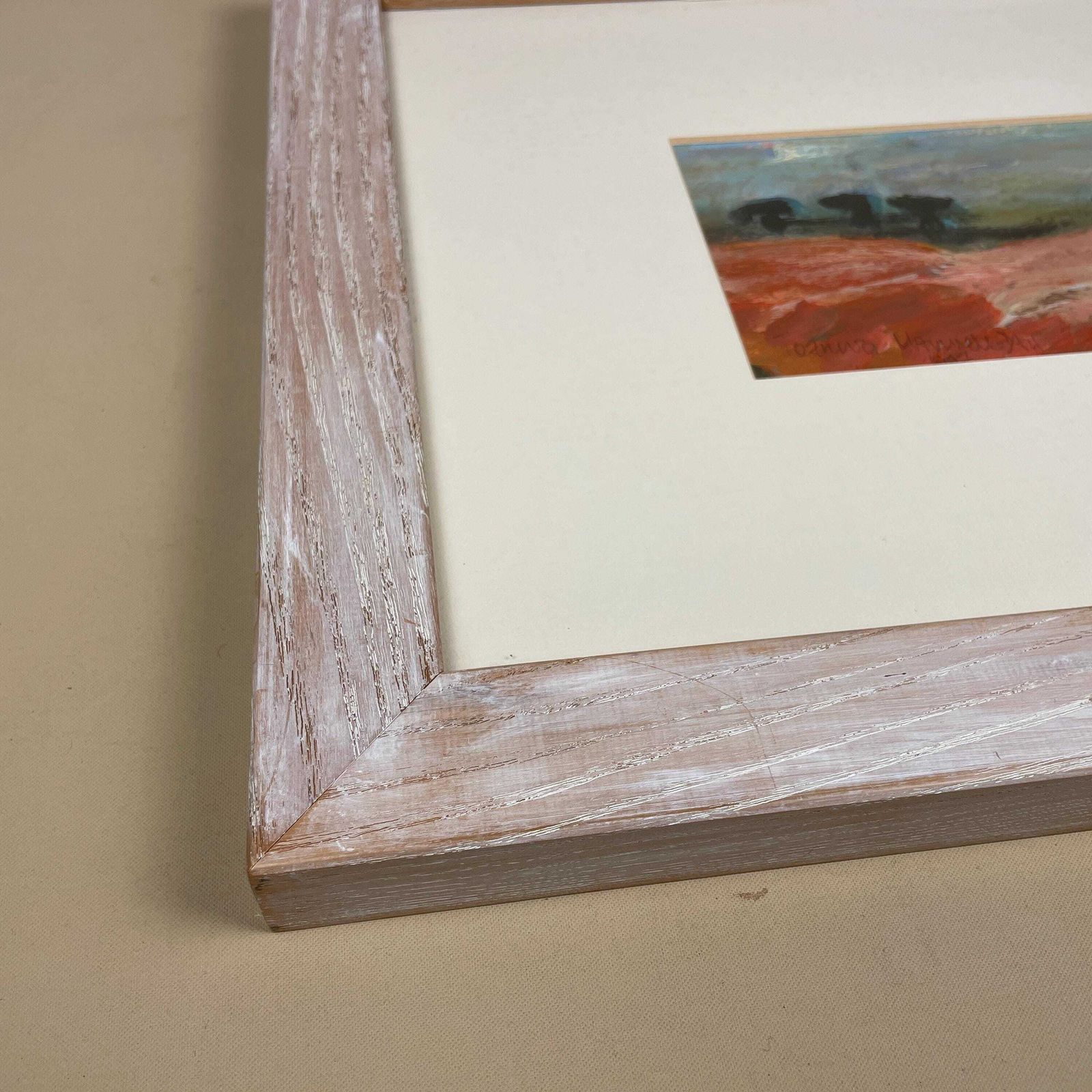 Joanna Day Artwork Original Art Acrylic Painted 1997 Country Countryside Warm Colours Red Orange Wooden Frame Focal photo vintage