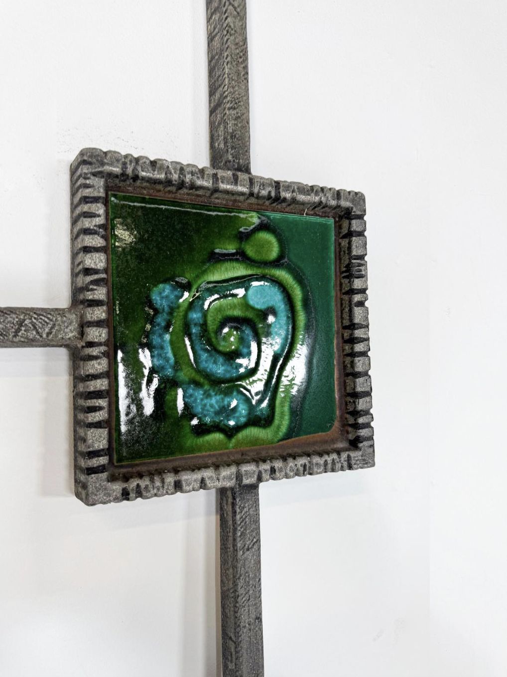 Mid Century Modern Brutalist Wall Sculpture, Ceramic And Cast Aluminium, 1970s photo for sale