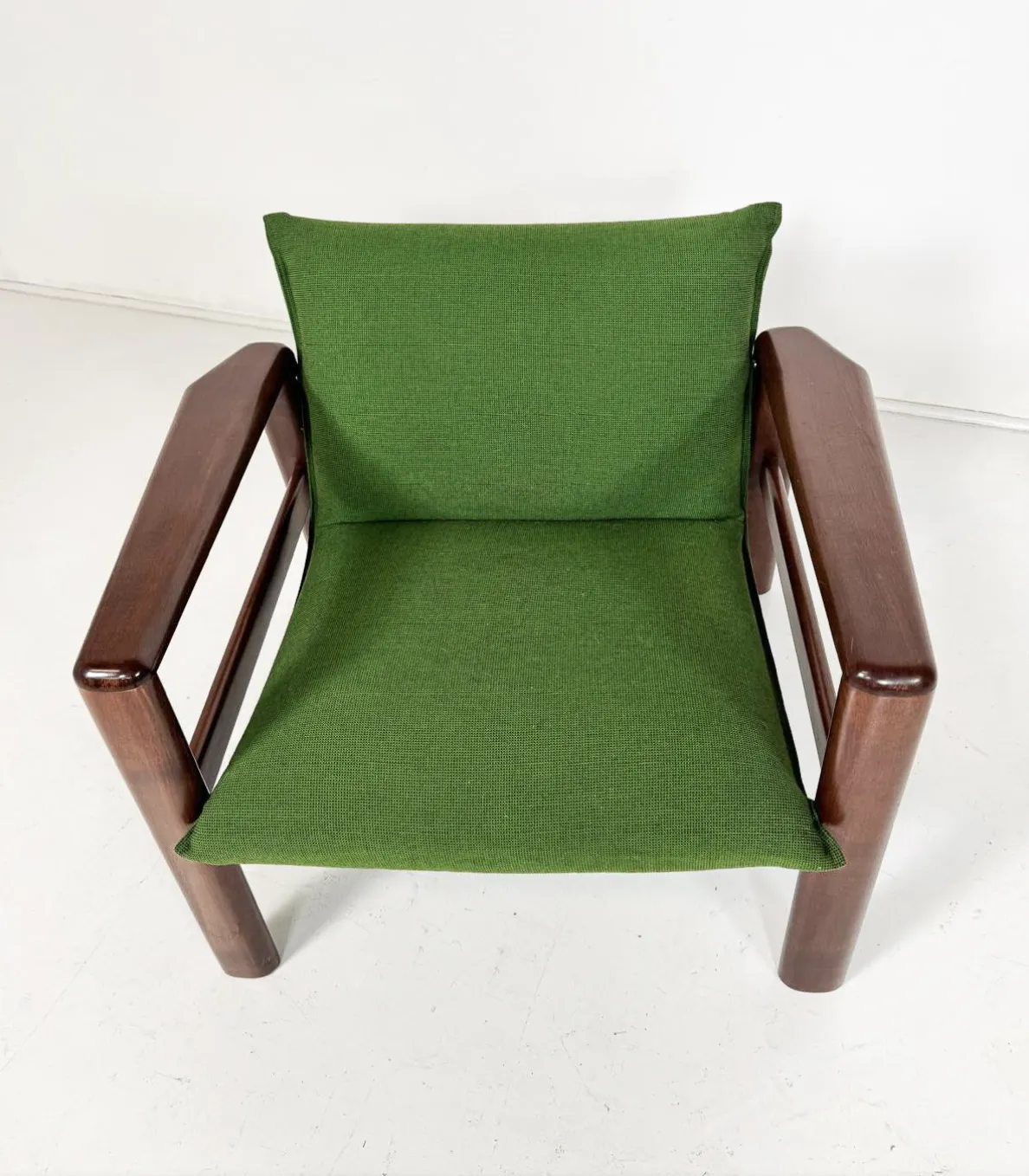 Mid Century Modern Pair Of Armchairs, Green Fabric And Wood, Italy, 1960s photo 2800.0