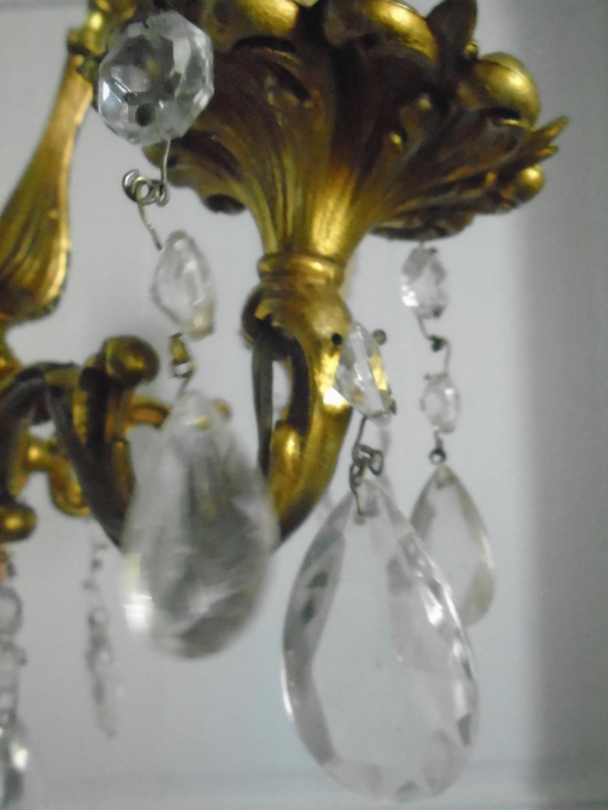 Two Antique French Double Candle Wall Sconces With Glass Crystal Drops photo 341.0