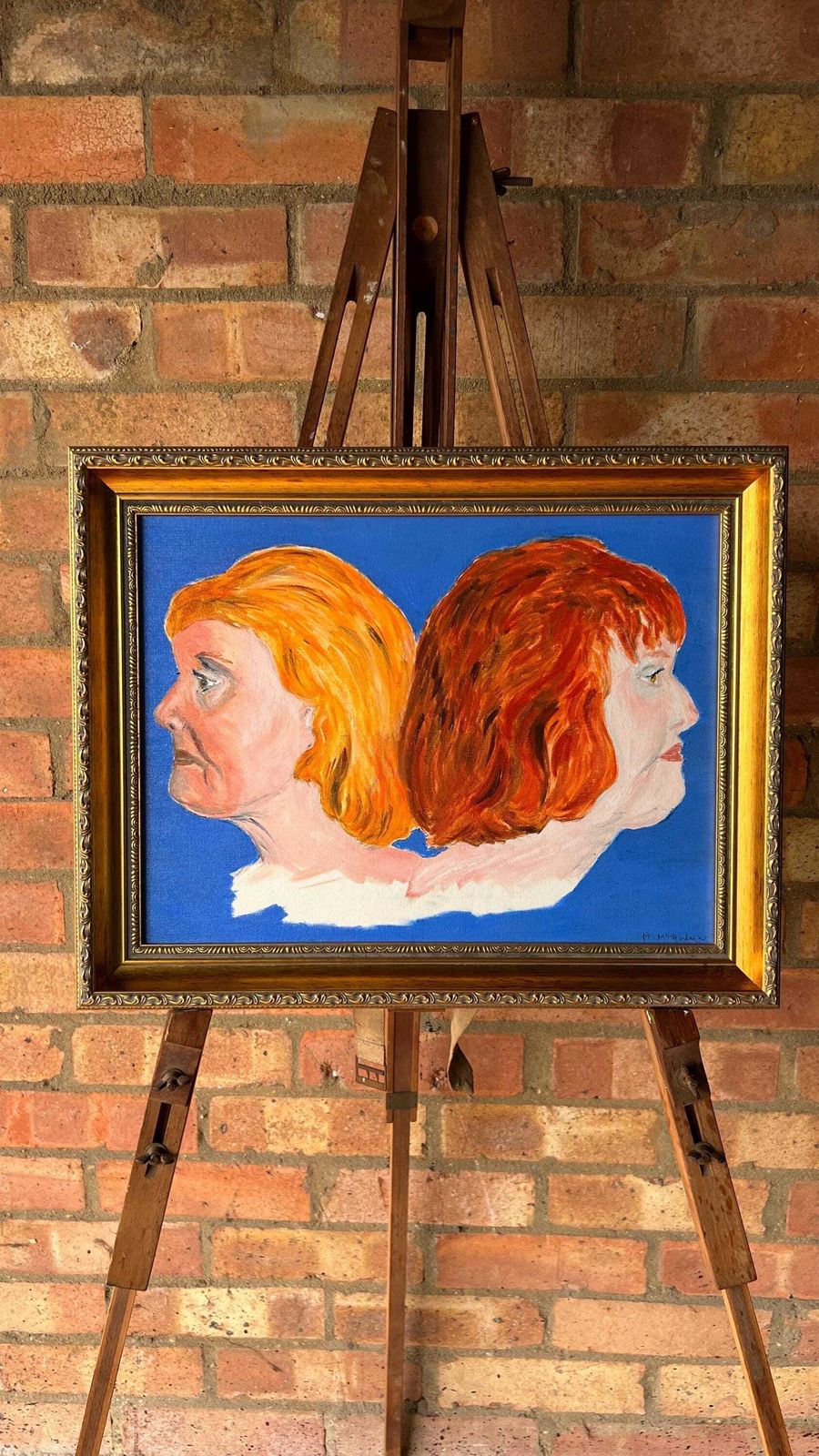 Late 20th Century Oil Painting – Dual Portrait With Vibrant Colours photo furniture
