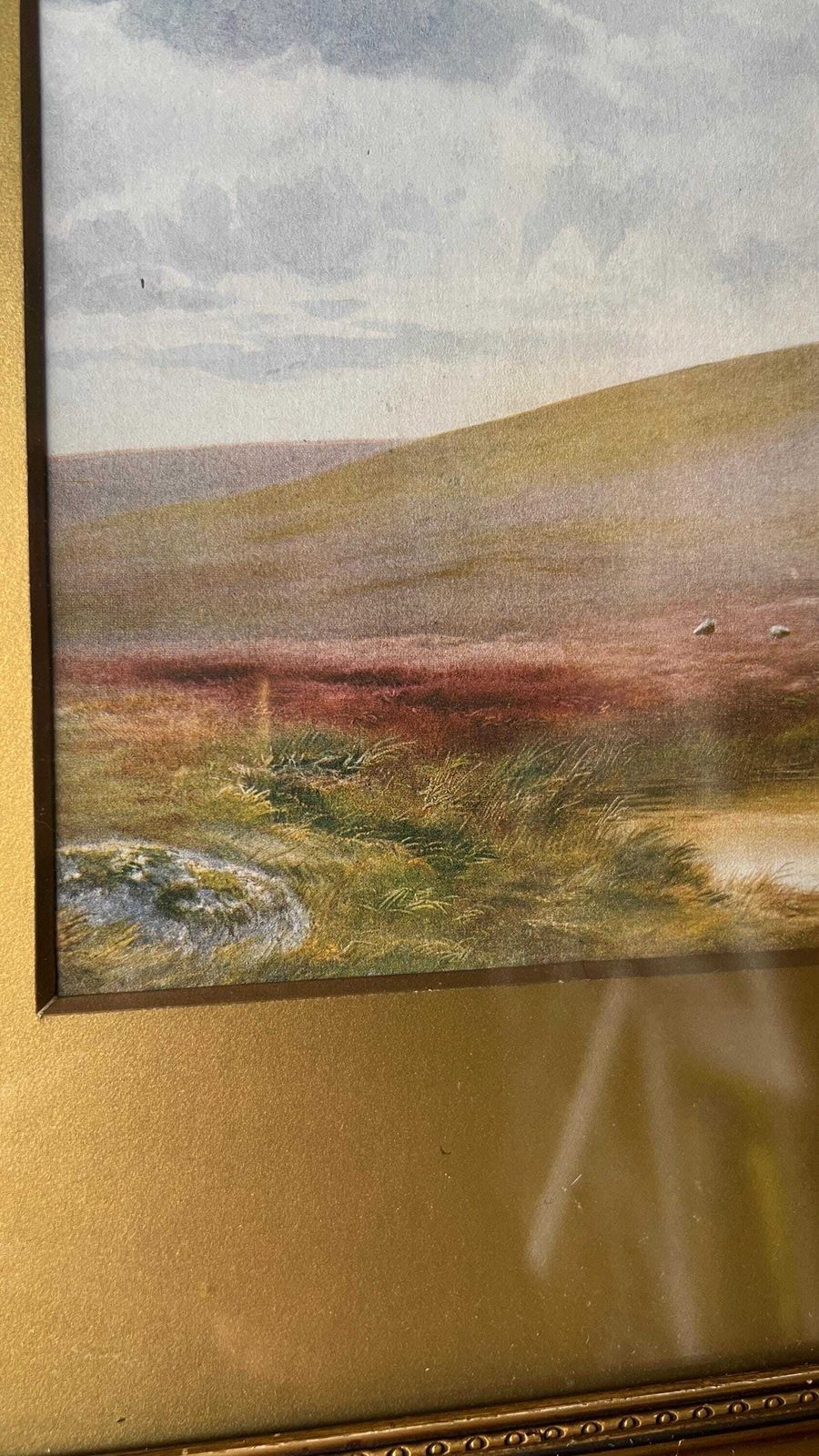 Mid Century Framed Landscape Print – Atmospheric Moorland Scene photo for sale