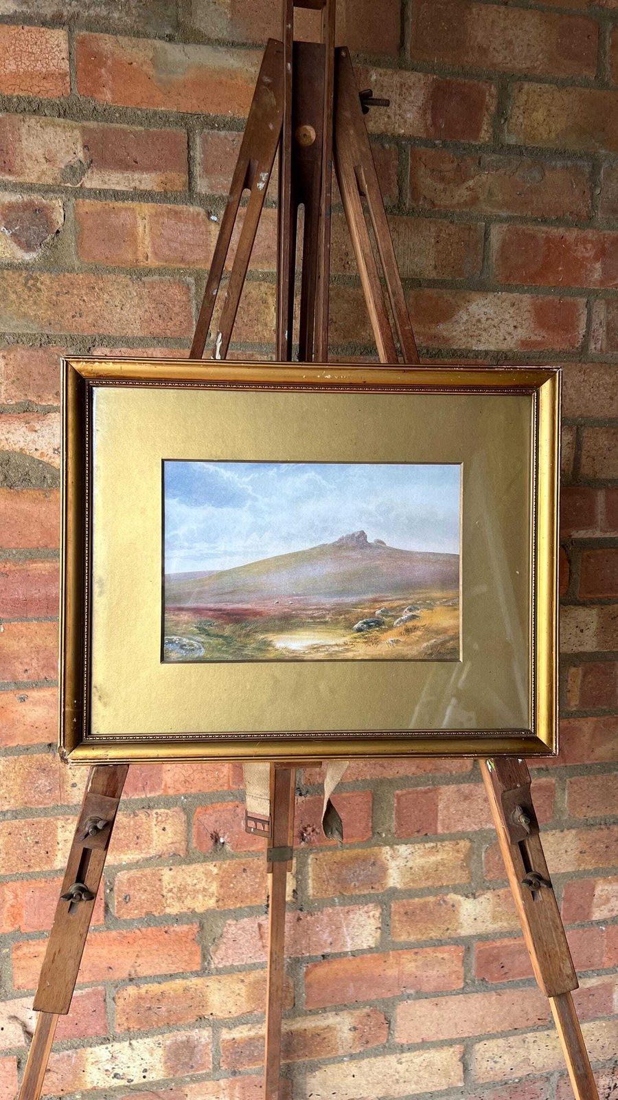 Mid Century Framed Landscape Print – Atmospheric Moorland Scene photo vintage