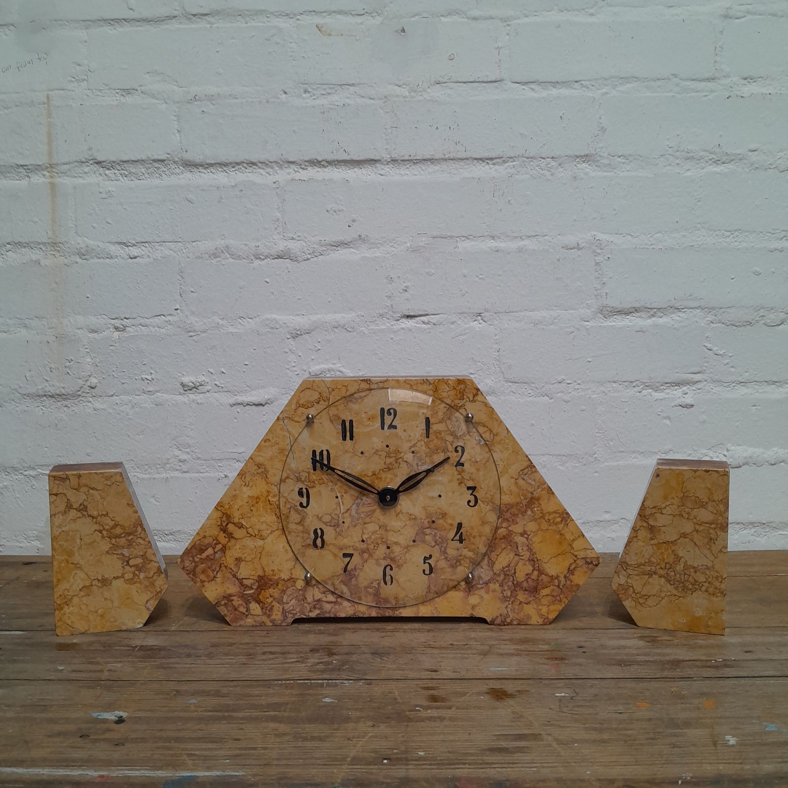 1930's Art Deco Marble Clock Set