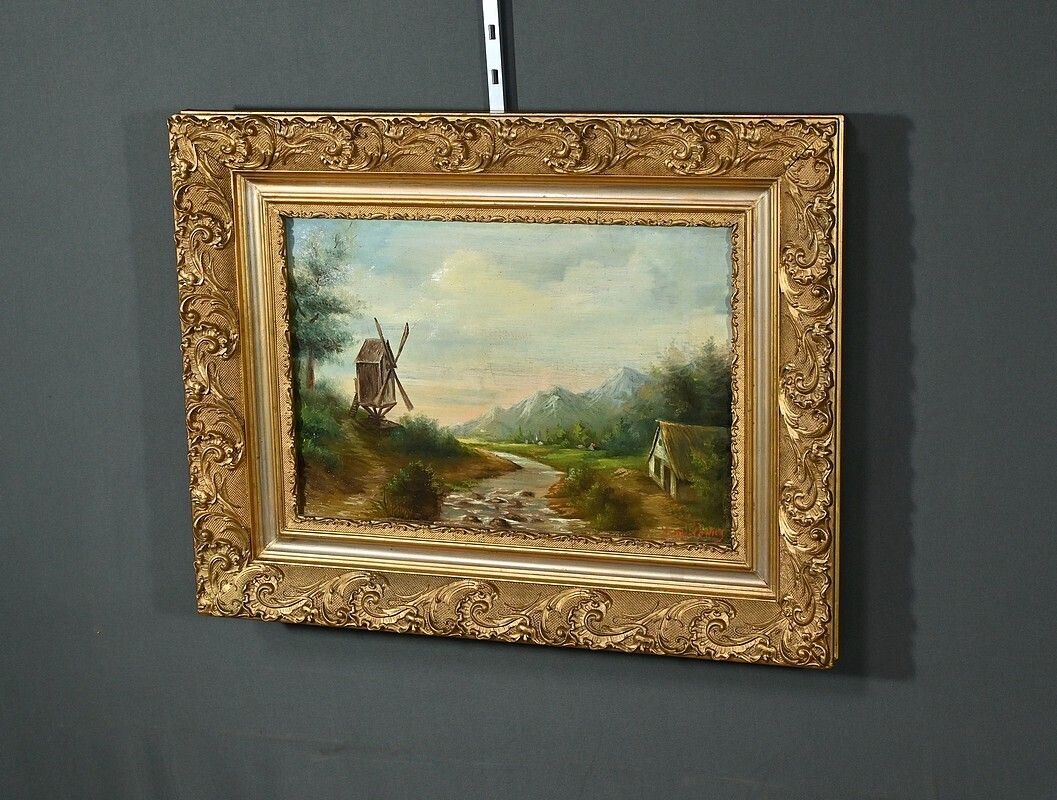 Oil On Canvas “The Mill” By N. Okolowicz – Early 20th Century photo for sale