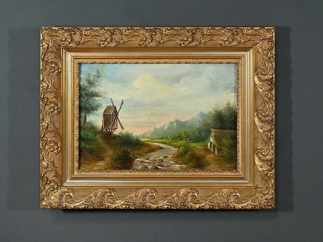 photo for sale Oil On Canvas “The Mill” By N. Okolowicz – Early 20th Century