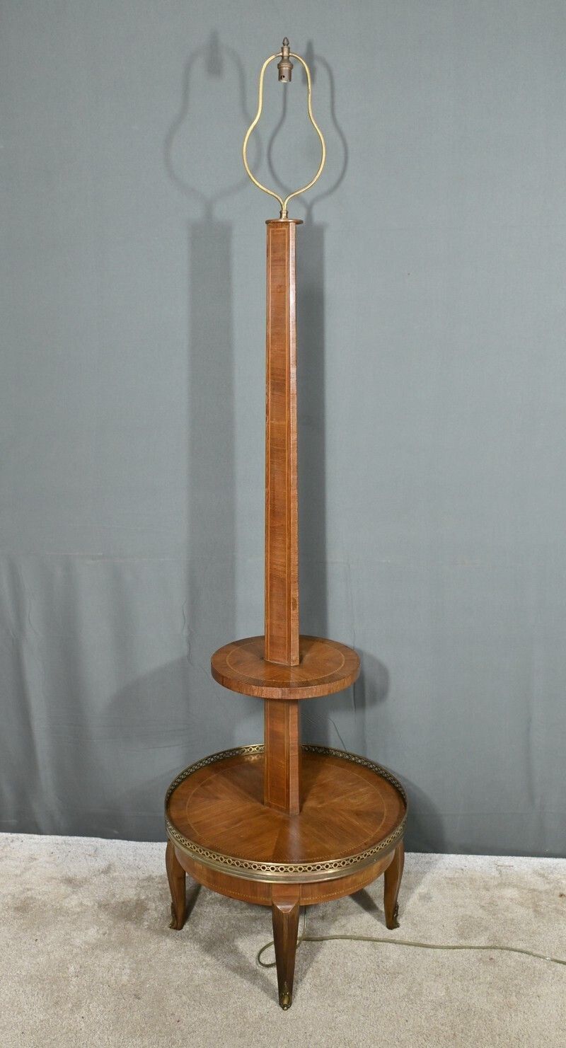 photo vinterior Important Marquetry Floor Lamp, Transition Louis XV Louis XVI Style – 1st Part Of The 20th Century