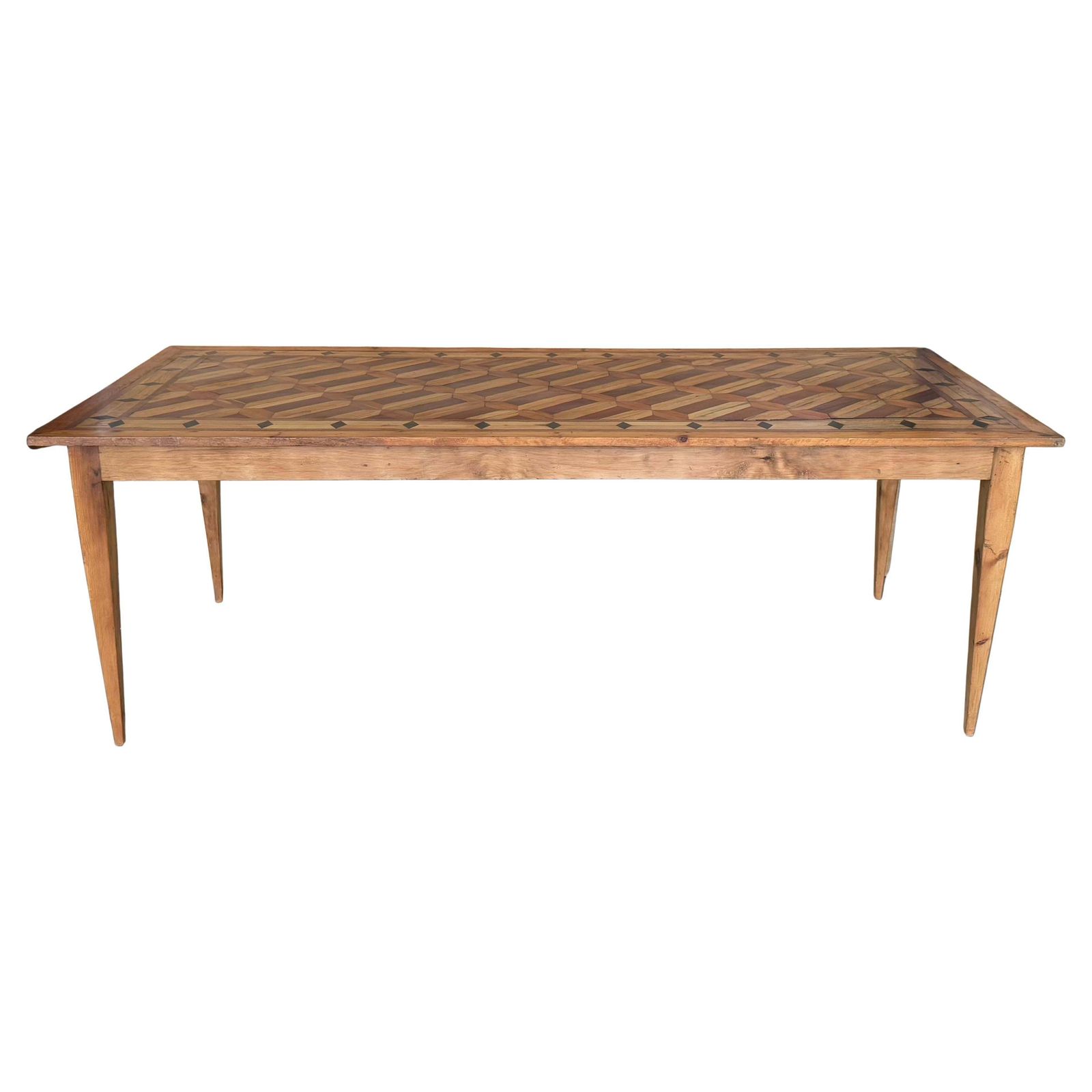 Country French Provincial Style Oak Farmhouse Dining Table With Marquetry Top