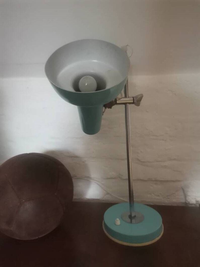 White & Blue Adjustable Lamp From Vintage Retro Lighting, Spotlight Rare. Quality Design Well Made Works Perfectly Mid Century Modern photo vinterior