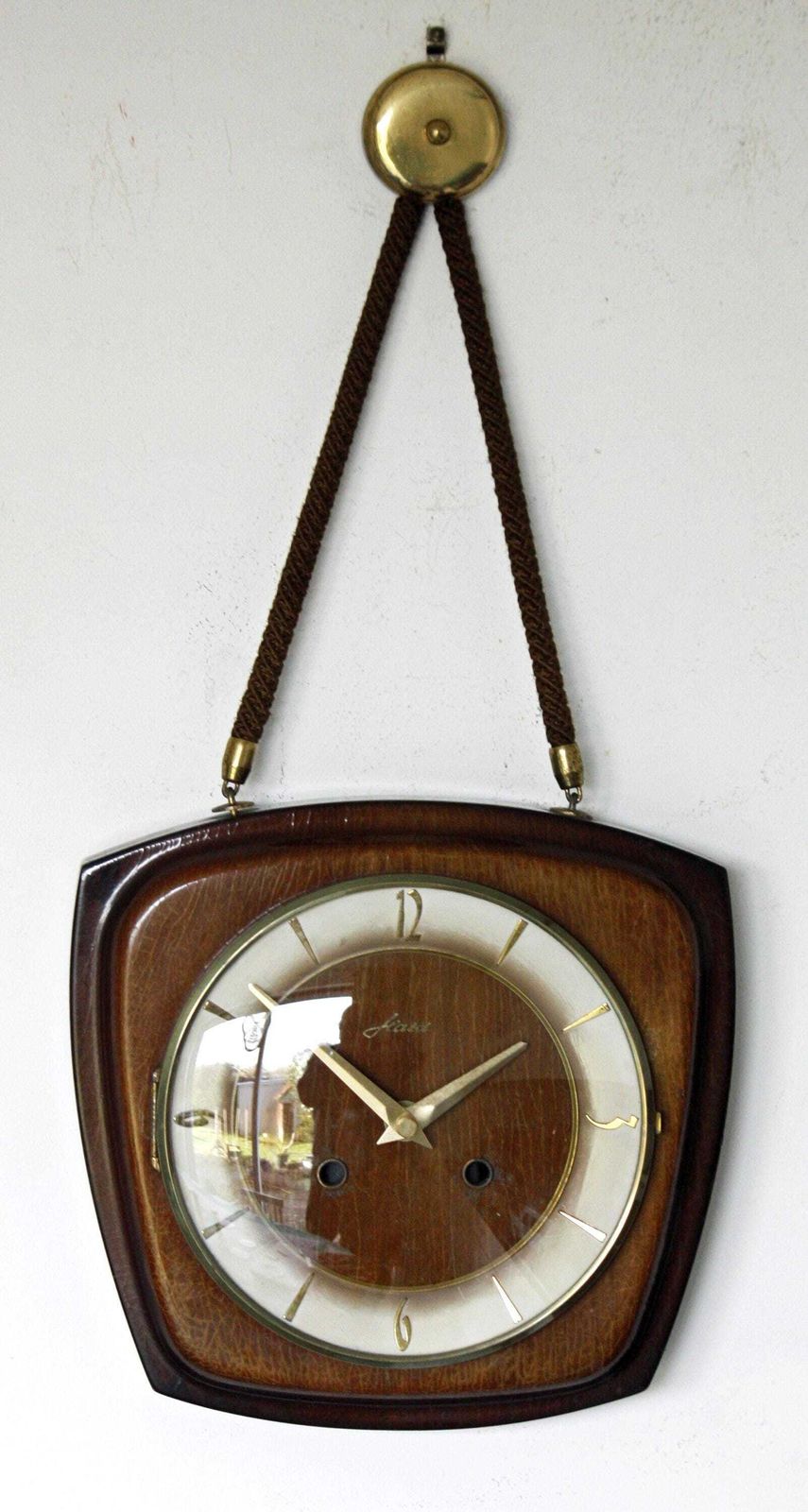 Mid Century Wall Clock   Vintage Kaia German Retro Mid Century Rope Clock Wooden Gift Off The Wall Clocks photo furniture