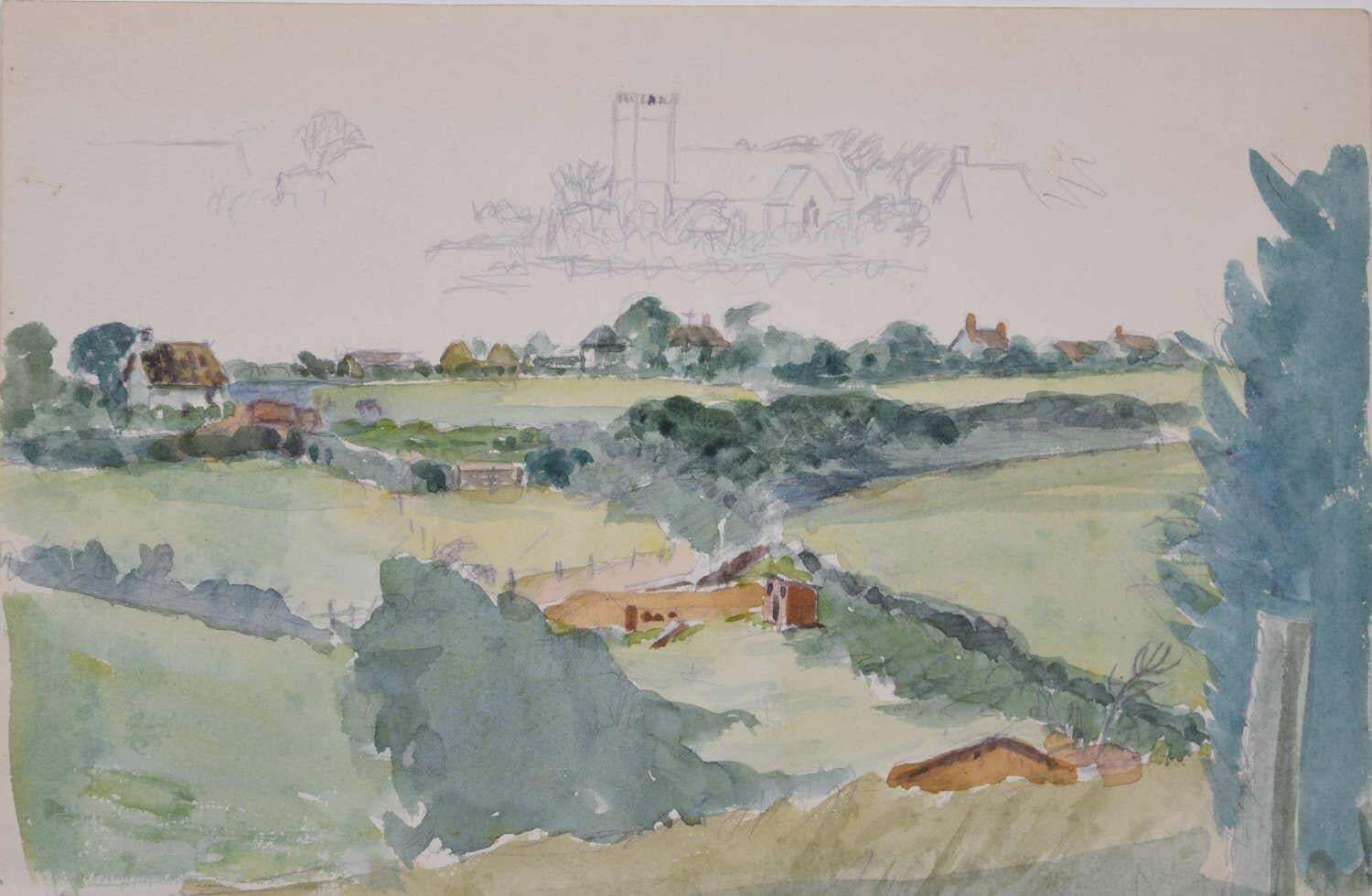 English Rural Scene, Watercolour By George Bissill